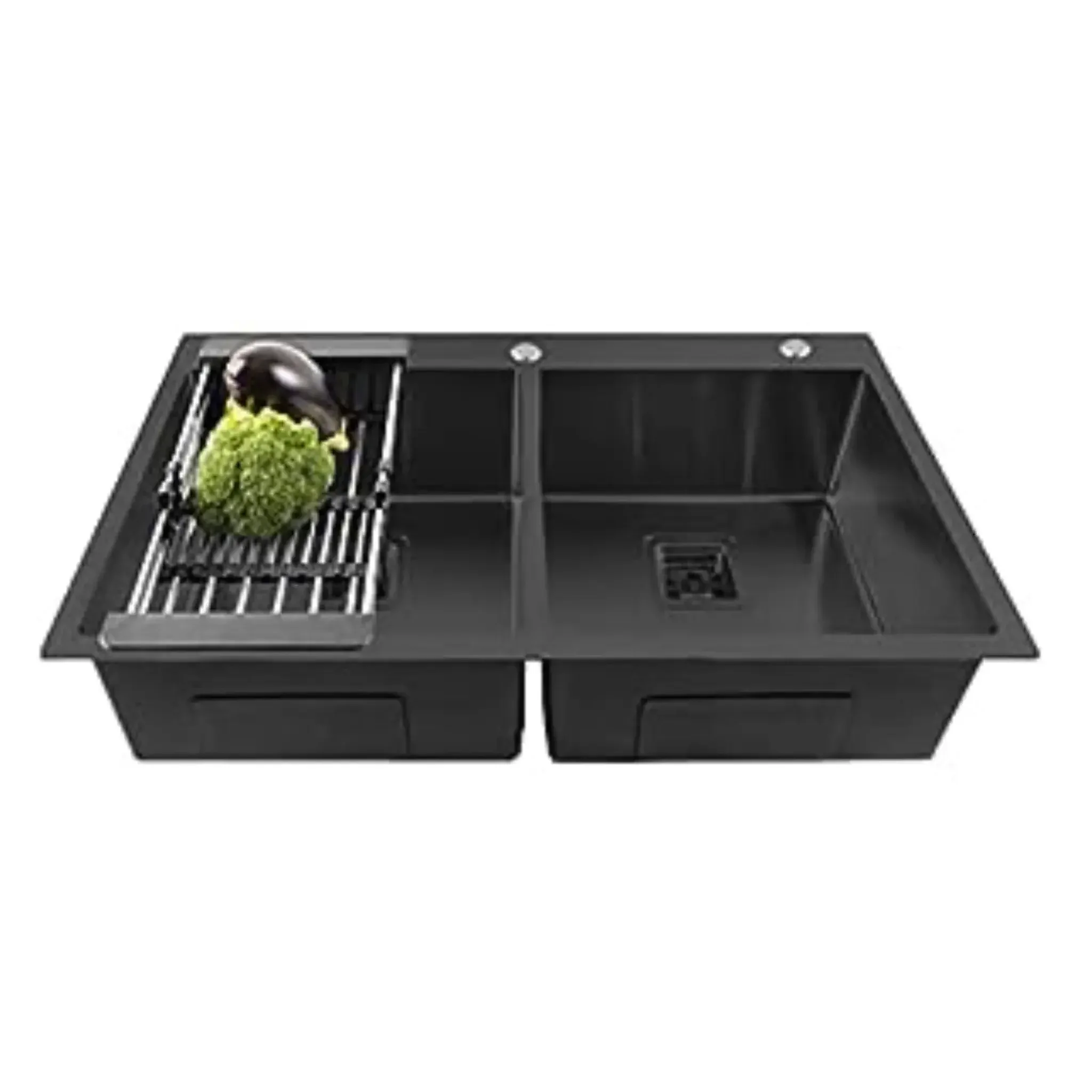 Premium Handmade (32"x18"x10") Inch Stainless Steel Double Bowl Black Kitchen Sink With Tap Hole