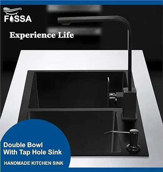 Premium Handmade (32x18x10) Inch Stainless Steel Double Bowl black Kitchen Sink With Tap Hole - Image 5