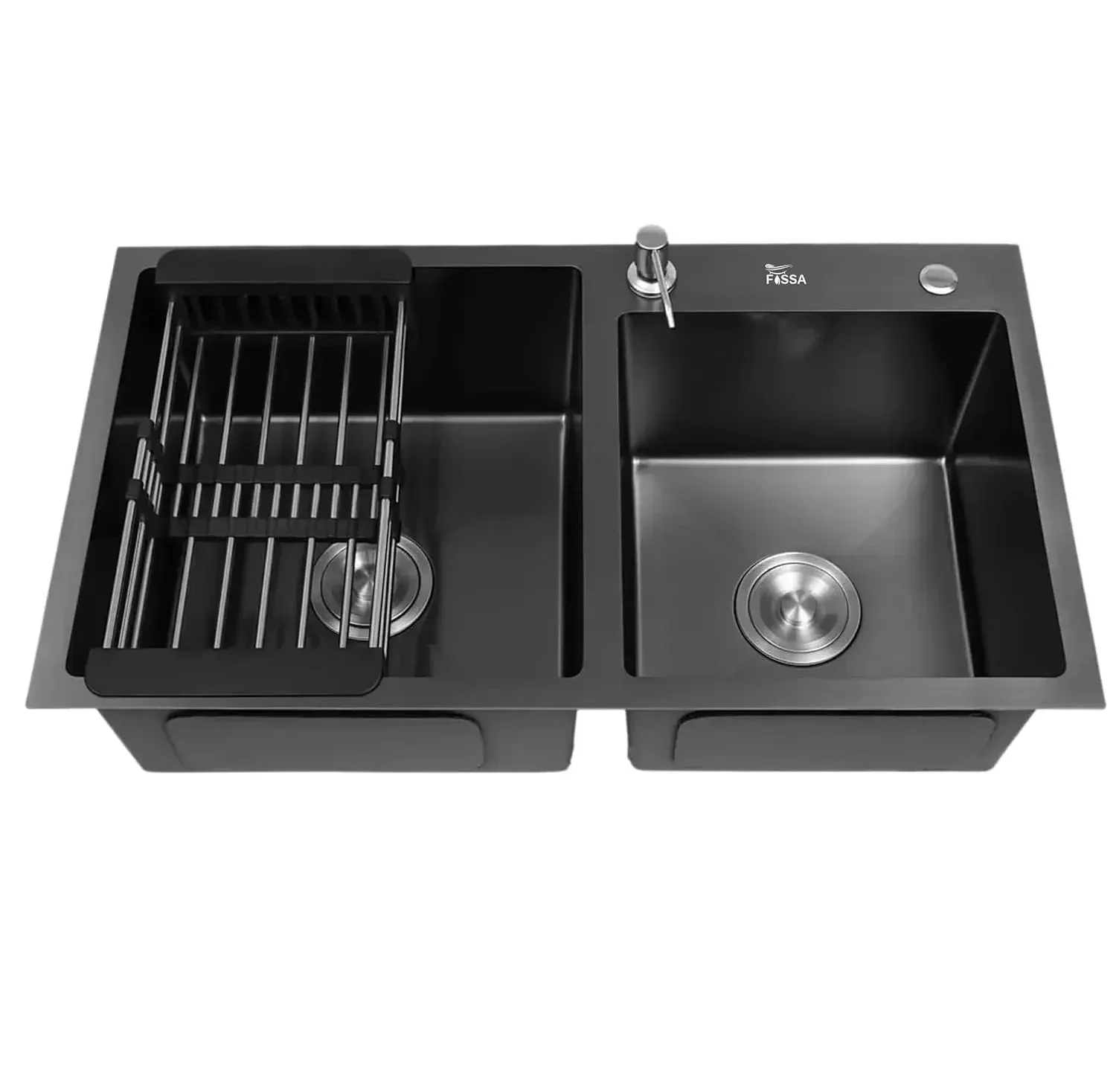 Premium Handmade (32" x18" x 10 ) Inch Stainless Steel Double Bowl Black Kitchen Sink With Tap Hole
