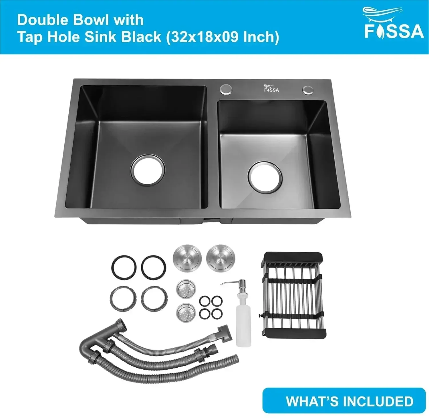 Premium Handmade (32" x18" x 10 ) Inch Stainless Steel Double Bowl Black Kitchen Sink With Tap Hole - Image 4