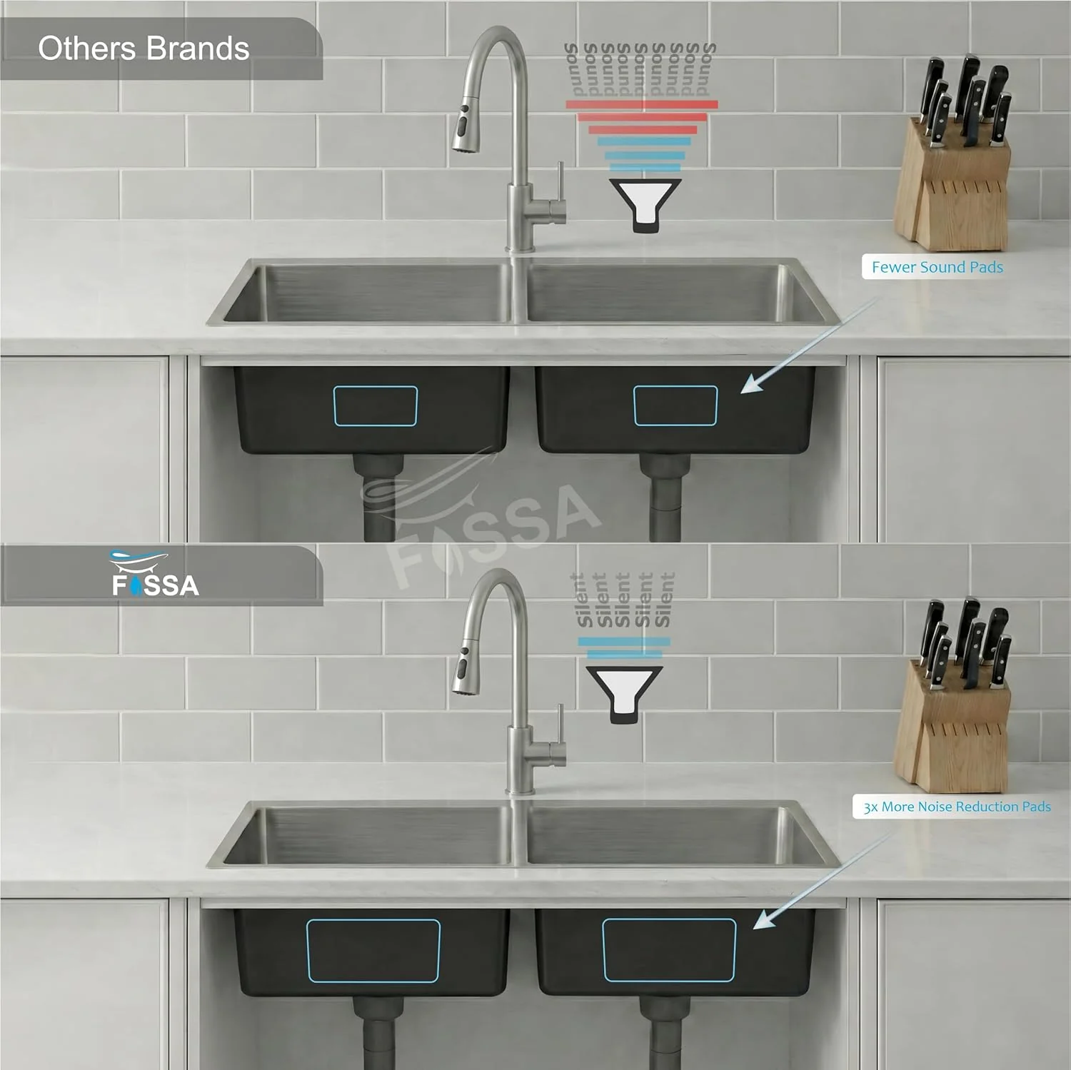 Aqua 304 Handmade ( 32"x18"x09" ) Inch SS Double Bowl Square Coupling Silver Kitchen Sink - Image 4