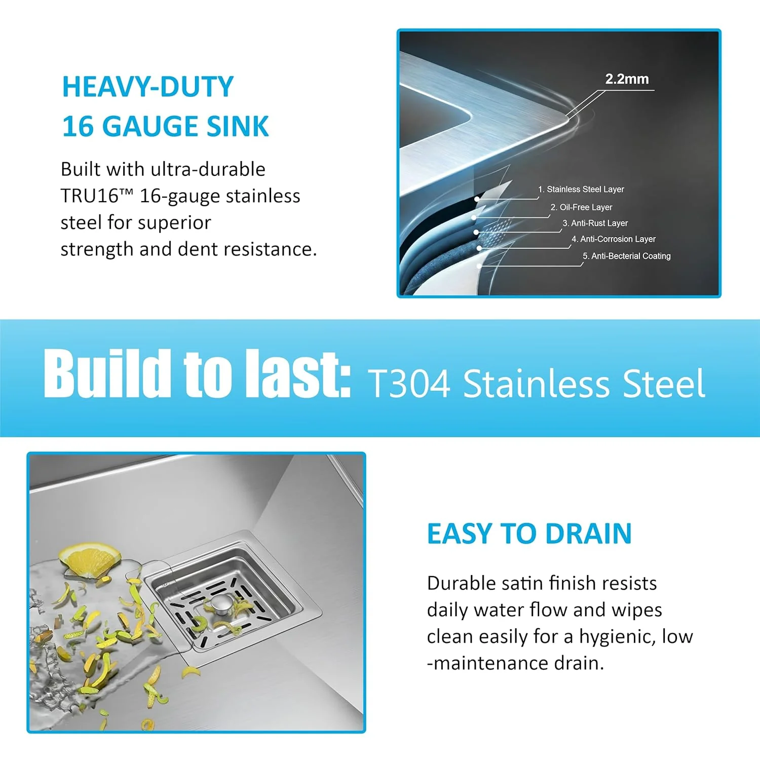 Aqua 304 Handmade ( 32"x18"x09" ) Inch SS Double Bowl Square Coupling Silver Kitchen Sink - Image 5