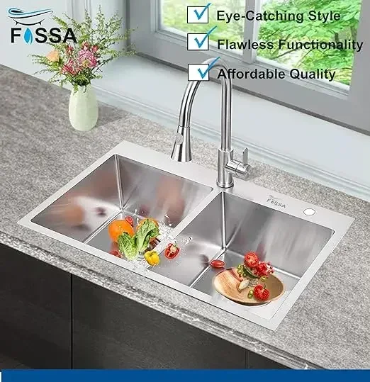 Premium 32x18x10 Inch Double Bowl Kitchen Sink with Tap Hole - Image 5