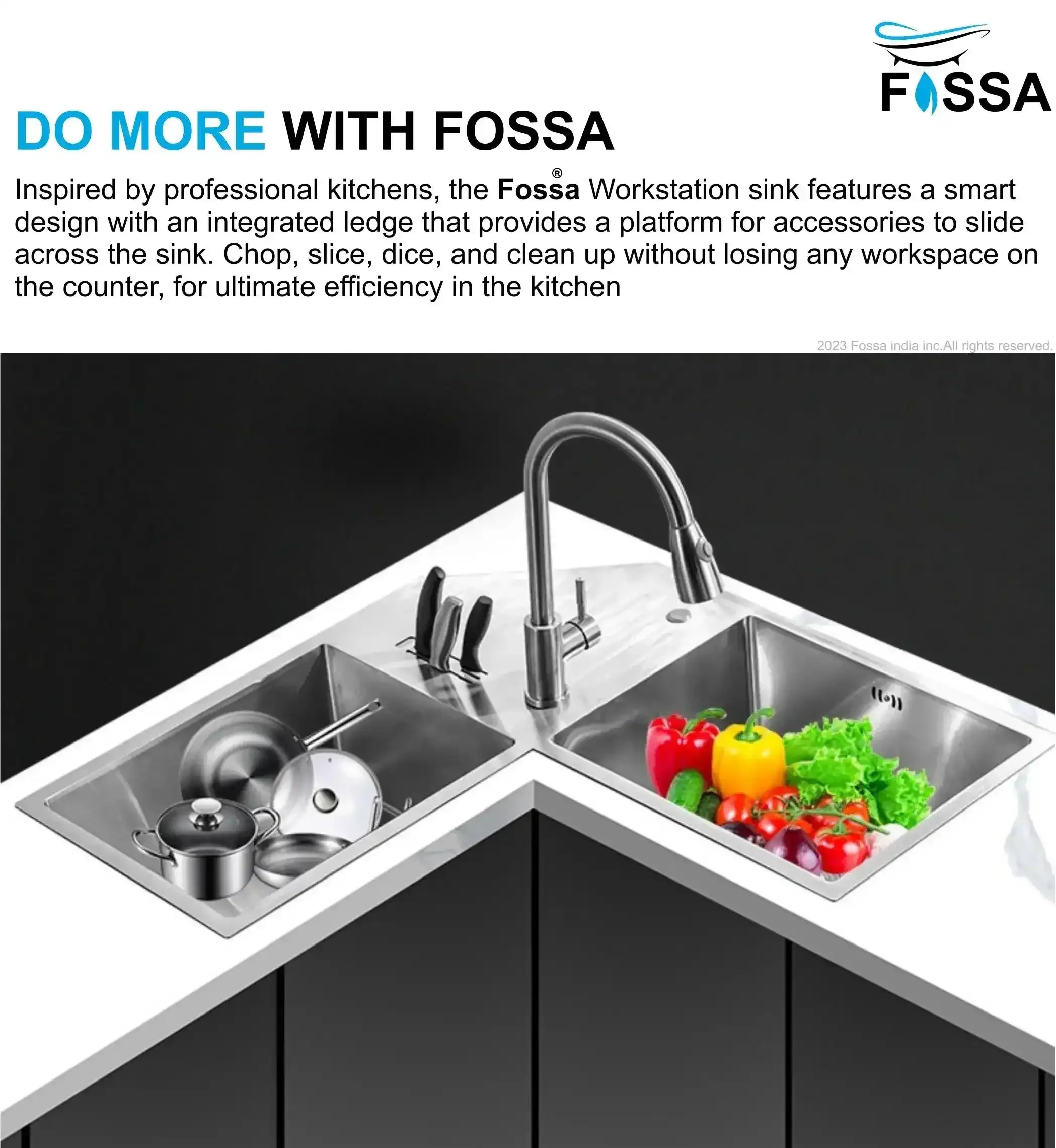 Premium Handmade 36"x36"x10" Inch Stainless Steel Corner Double Bowl Kitchen Sink with Drain Board - Image 3