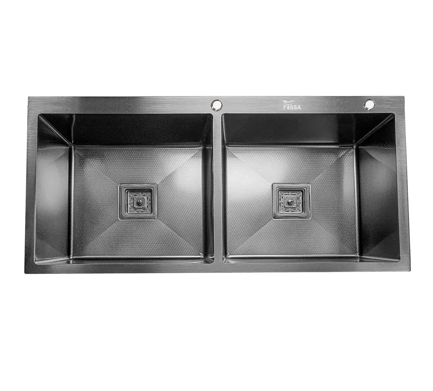Honeycomb Embossed (37"x18"x10") Inch Doubl e Bowl Black  Kitchen Sink with Nano Coating