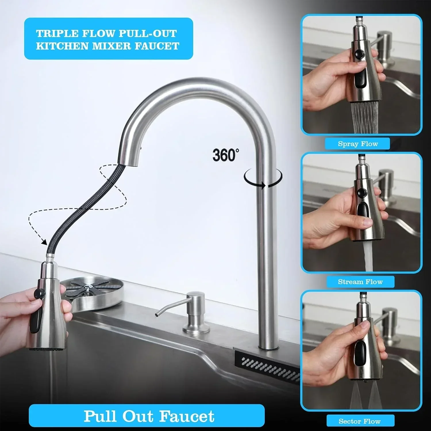 Smart Waterfall (37"x18"x10) Inch 304 Stainless Steel Kitchen Sink Silver - Image 3