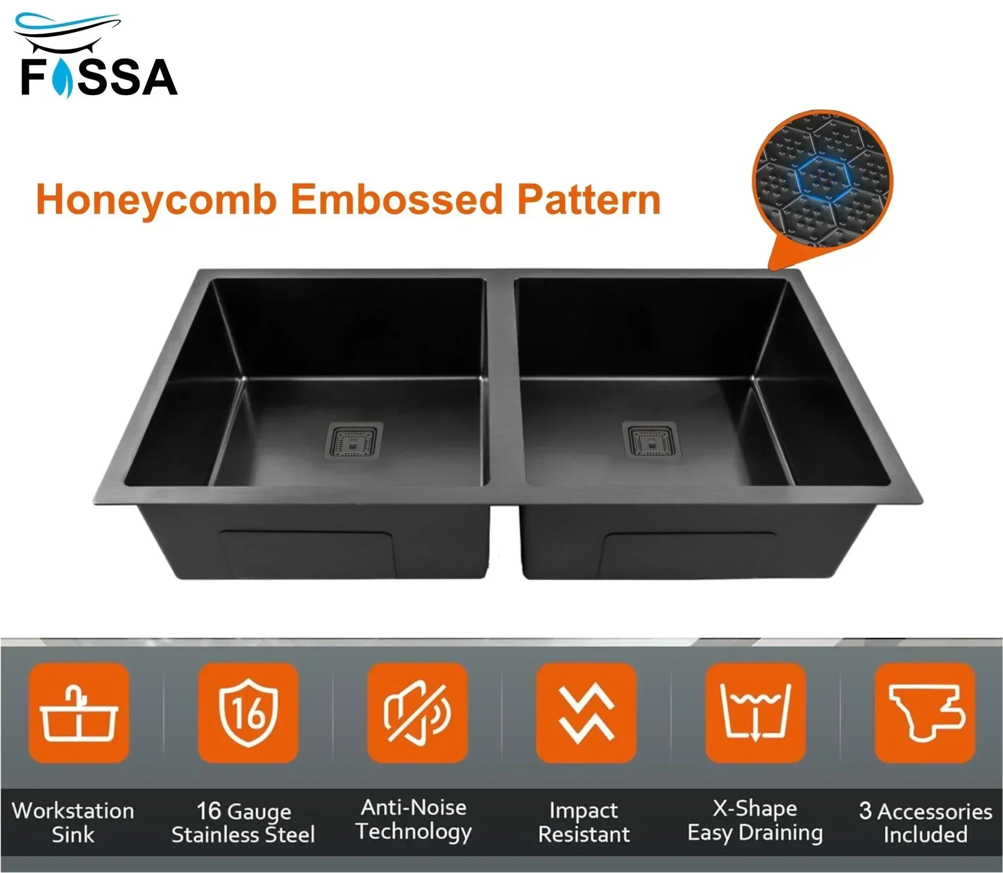 Honeycomb Embossed (37 x 18 x10) Inch Single Bowl Kitchen Sink with Nano Coating - Image 6