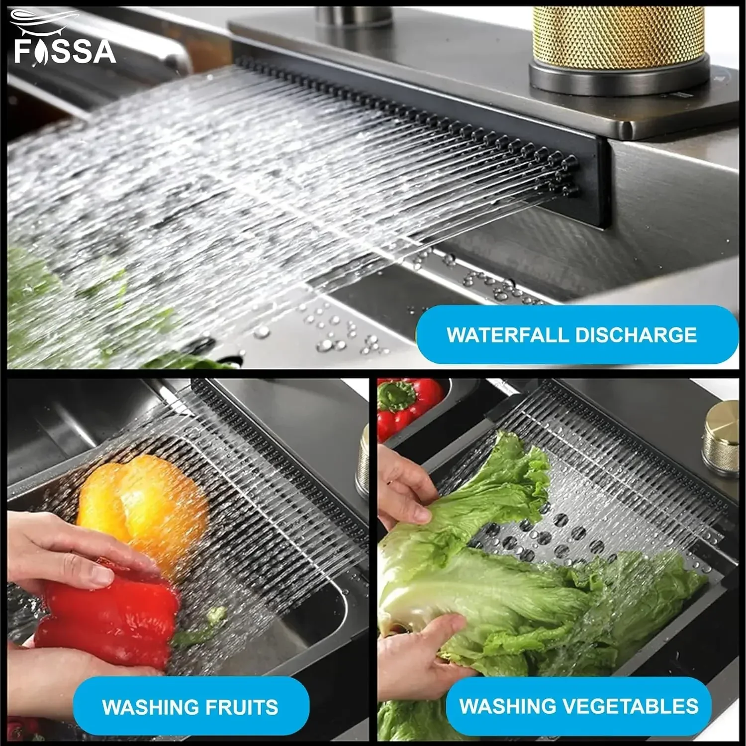 (37x 18 x 10) Inch Premium Waterfall Dustbin Honeycomb  Kitchen Sink Black - Image 6