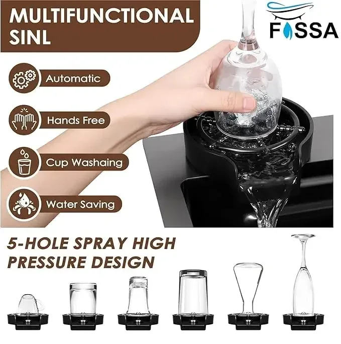 Smart Waterfall (37 x 18 x 10) Inch Premium Stainless Steel Kitchen Sink Black - Image 6