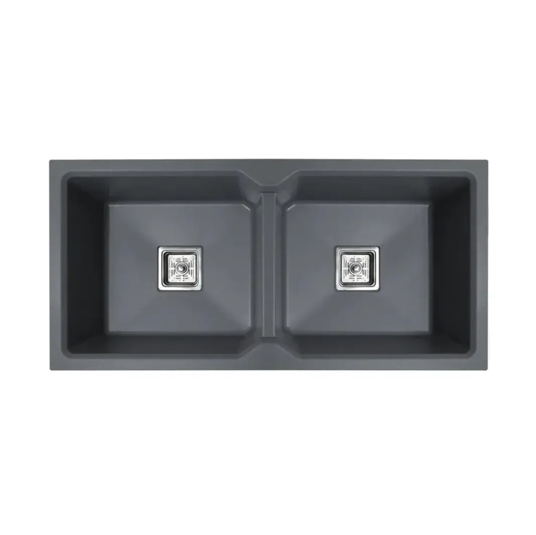 Quartz Kitchen Sink Double Bowl Grey (37×18x10 Inches) – 10-Year Warranty