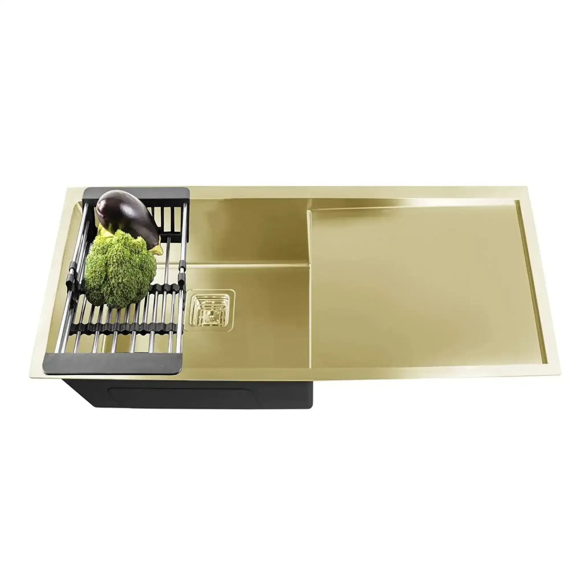 Premium gold Single Bowl with Drain Board Handmade Kitchen Sink  (37"x18"x10)