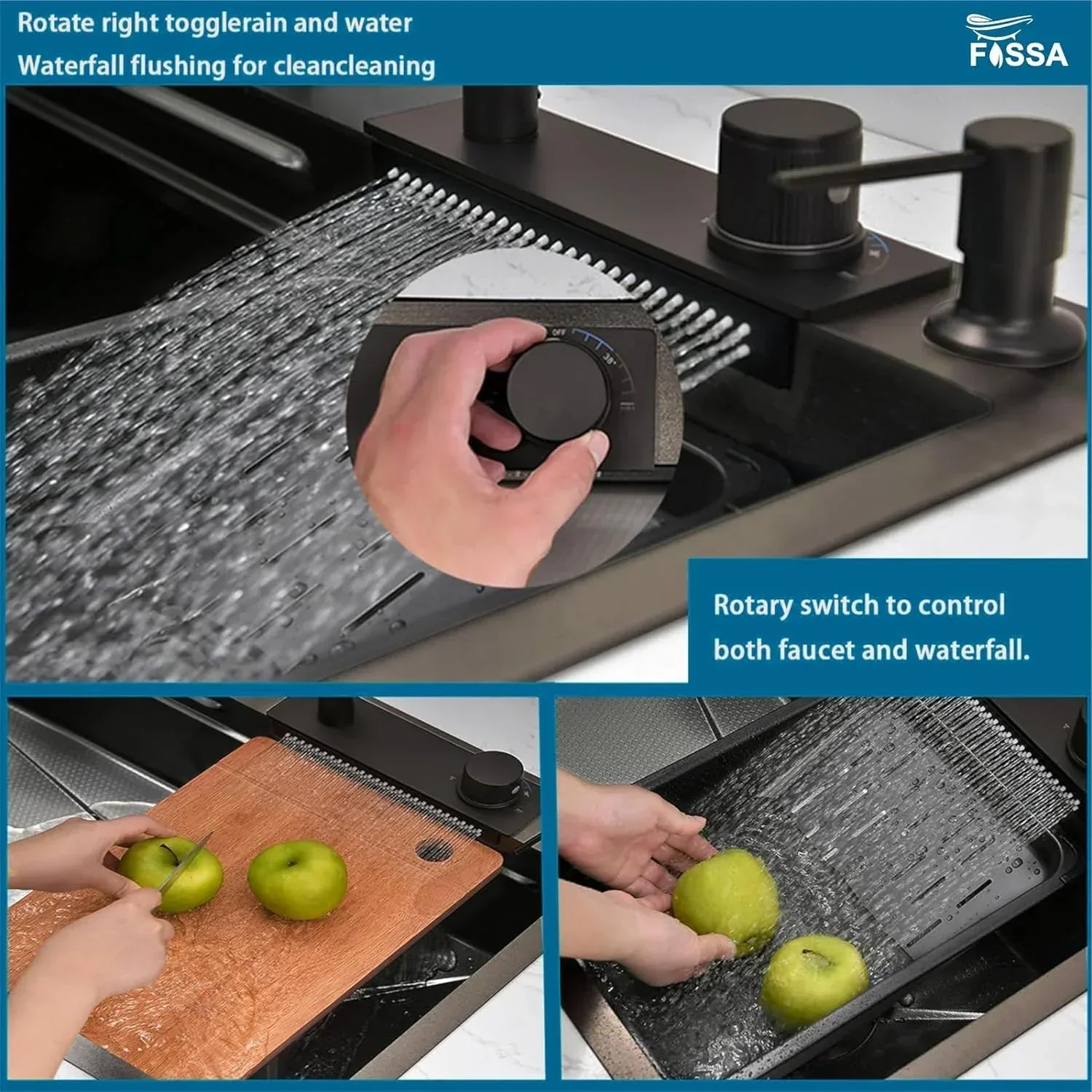 Premium black  Stainless Steel Smart Waterfall Kitchen Sink (37"x18"x09") - Image 6
