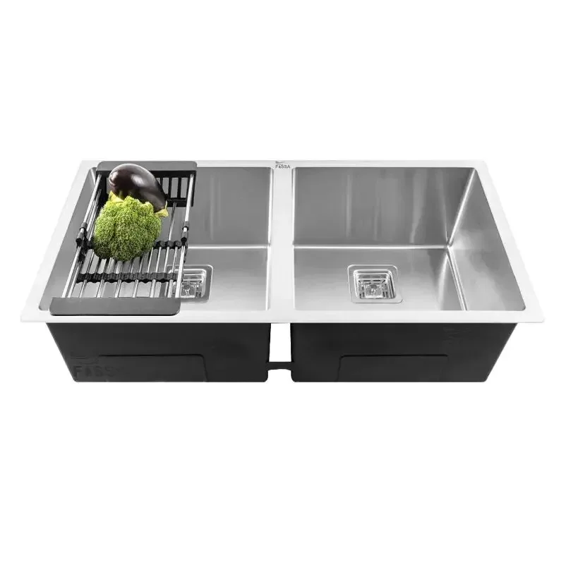 304 Handmade (37x 18x 10) Inch Double Bowl silver Stainless Steel Kitchen Sink