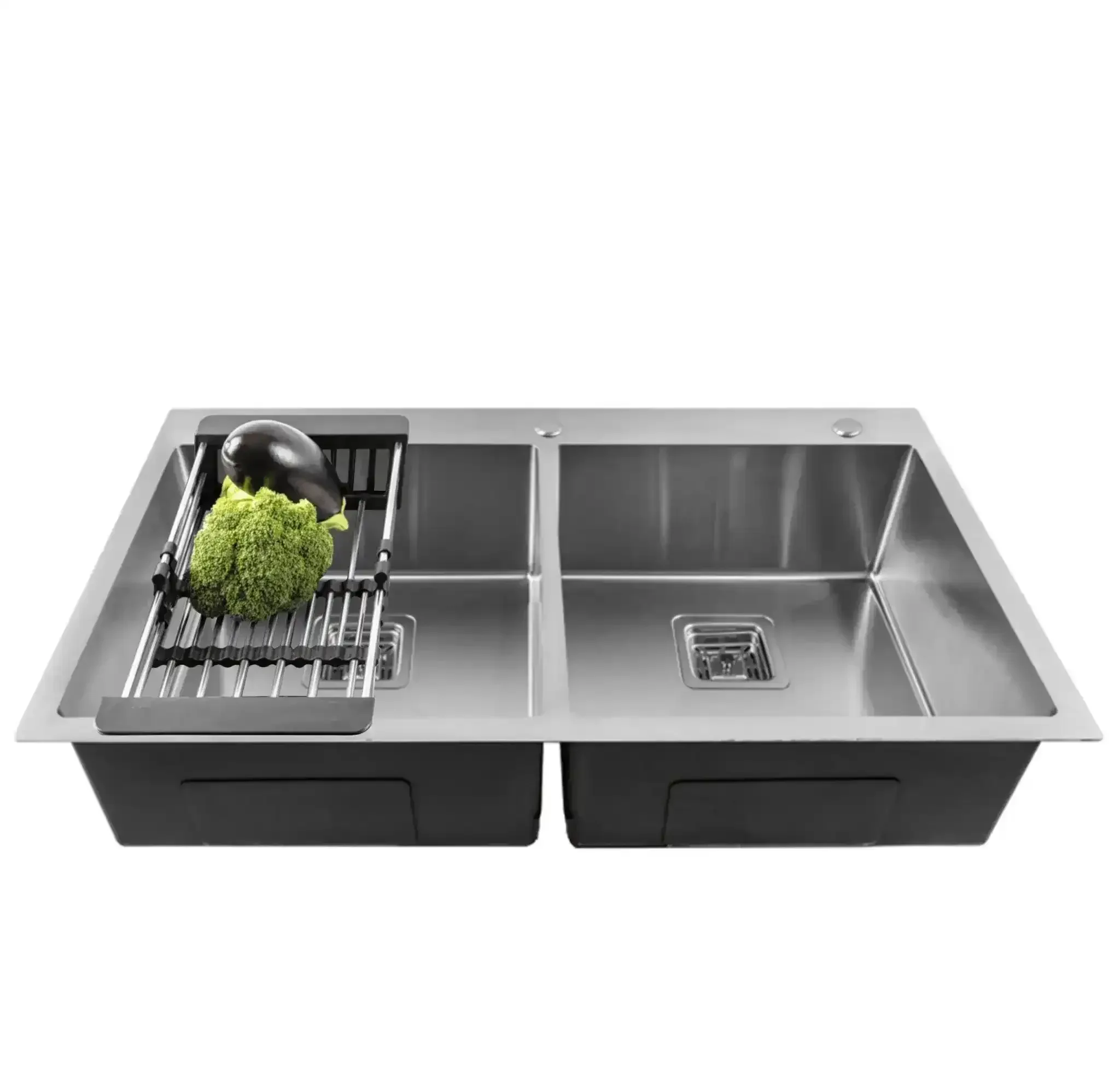 Premium Handmade  (37"x18"x10) Inch Stainless Steel Double Bowl Silver Kitchen Sink With Tap Hole