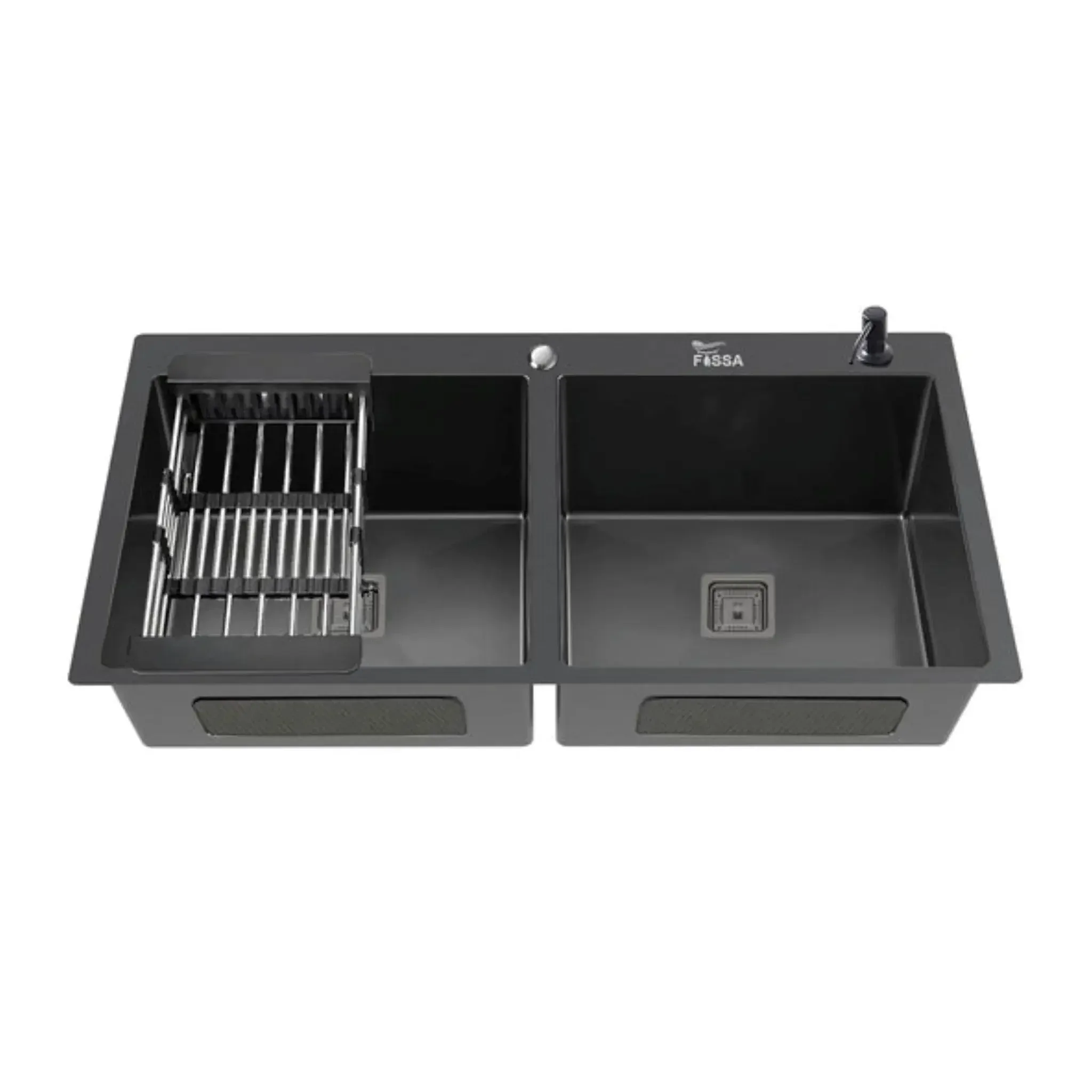 Premium Handmade (37"x18"x10) inch Stainless Steel Double Bowl Black Kitchen Sink With Tap Hole