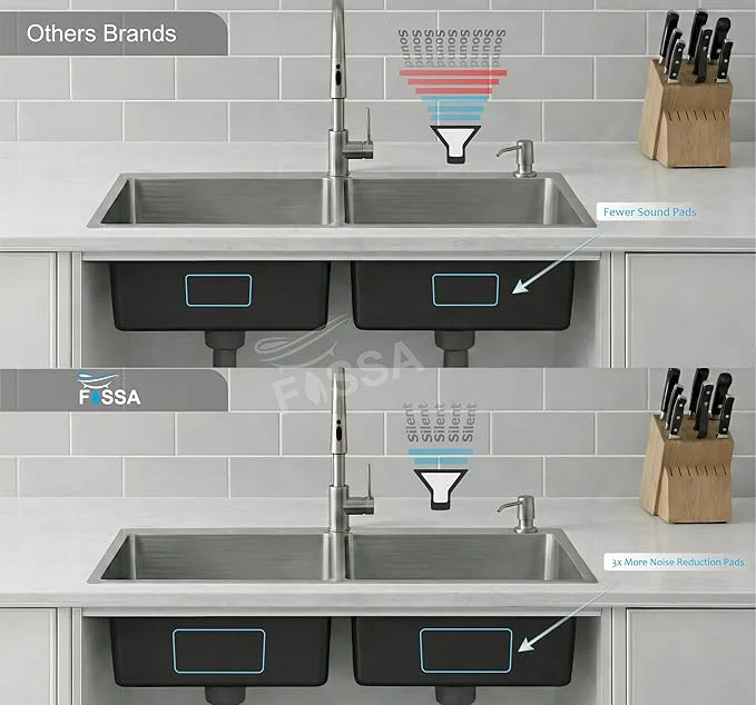 Aqua 304 Handmade (37 x 18 x 09 ) Inch SS Double Bowl Tap Hole Square Coupling Silver Kitchen Sink - Image 4