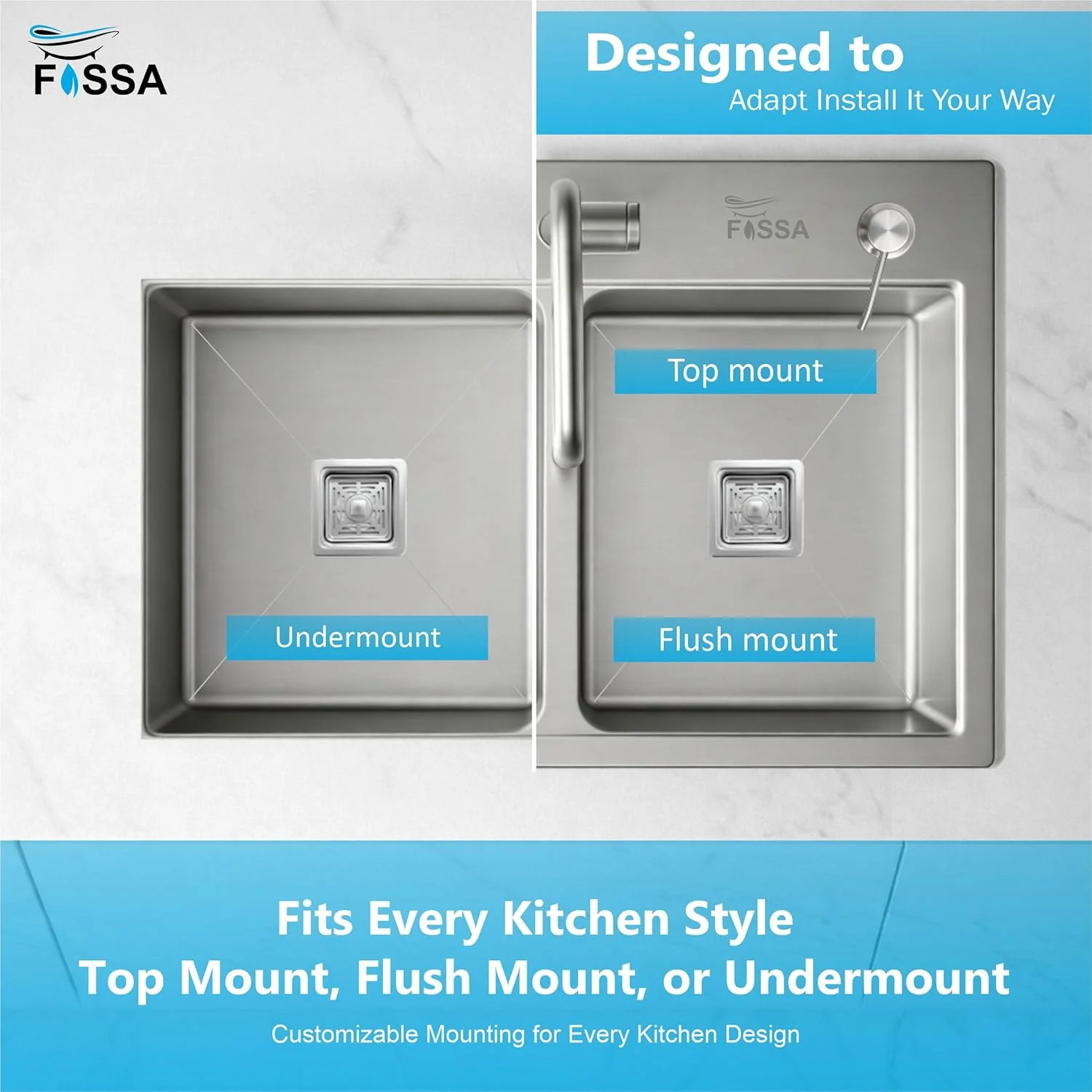 Aqua 304 Handmade (37 x 18 x 09 ) Inch SS Double Bowl Tap Hole Square Coupling Silver Kitchen Sink - Image 5