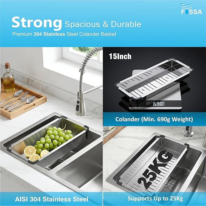Aqua 304 Handmade (37 x 18 x 09 ) Inch SS Double Bowl Tap Hole Square Coupling Silver Kitchen Sink - Image 6