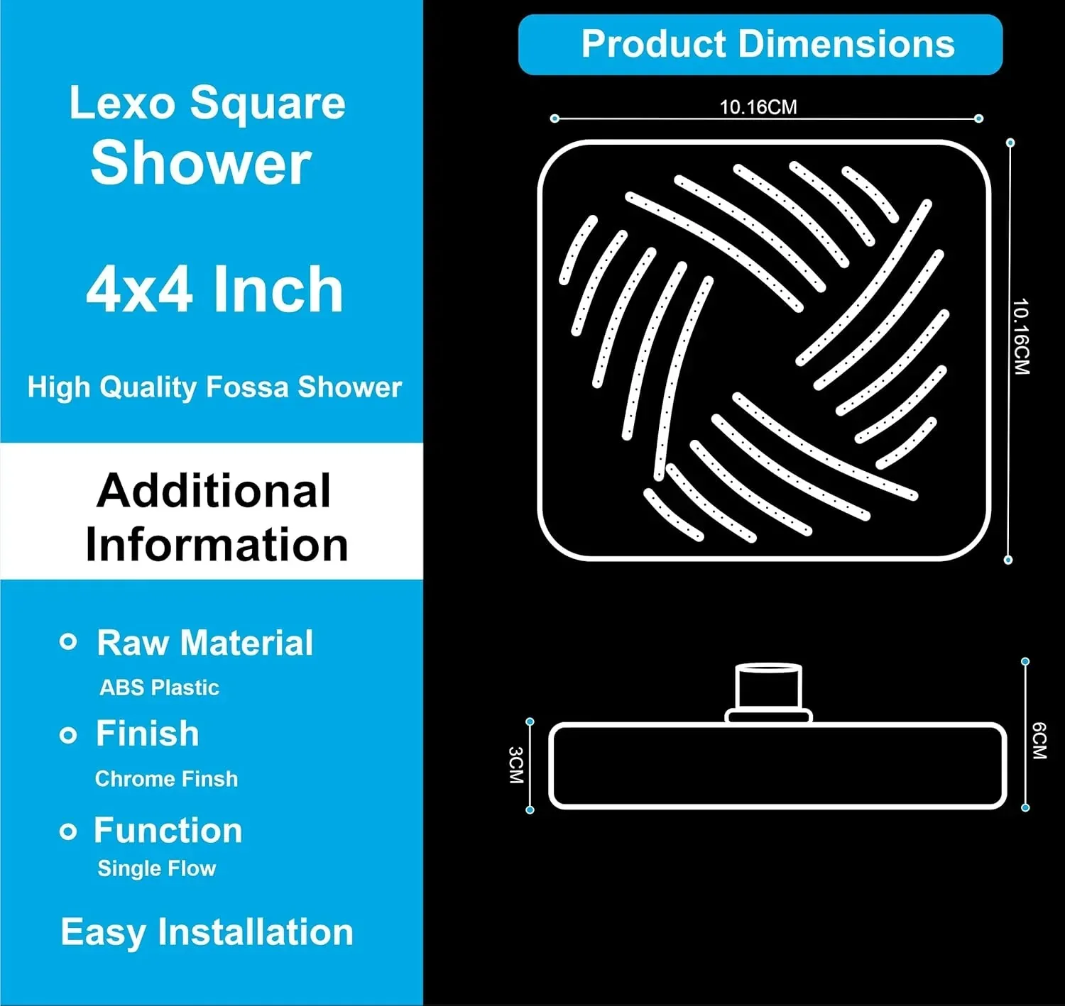 Lexo (4x4 Inches) ABS Chrome Finish Overhead Shower With Arm (9 Inch) - Image 3