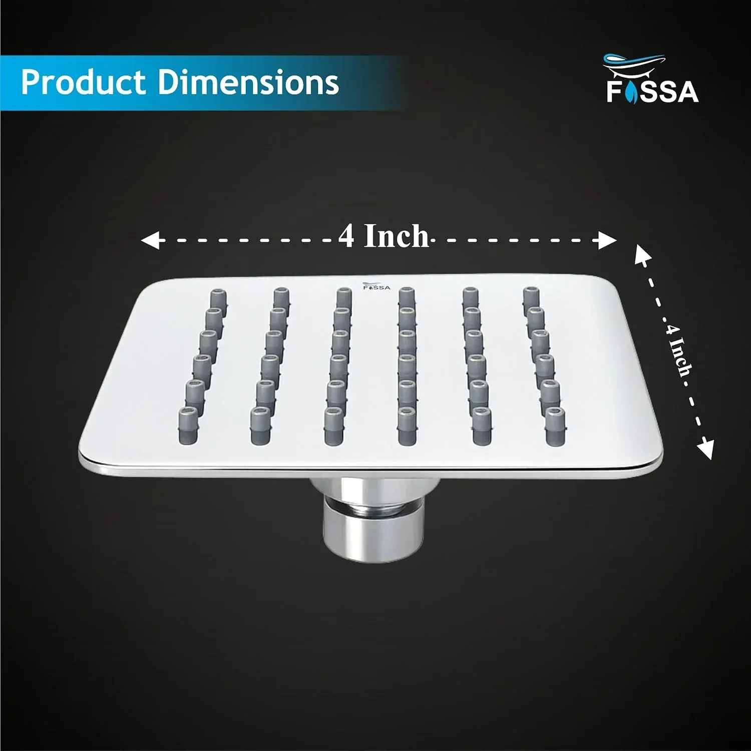 Colva (4x4 Iches) 304- Grade Stainless Steel Chrome Finish Overhead Shower With Arm (9 Inch) - Image 2