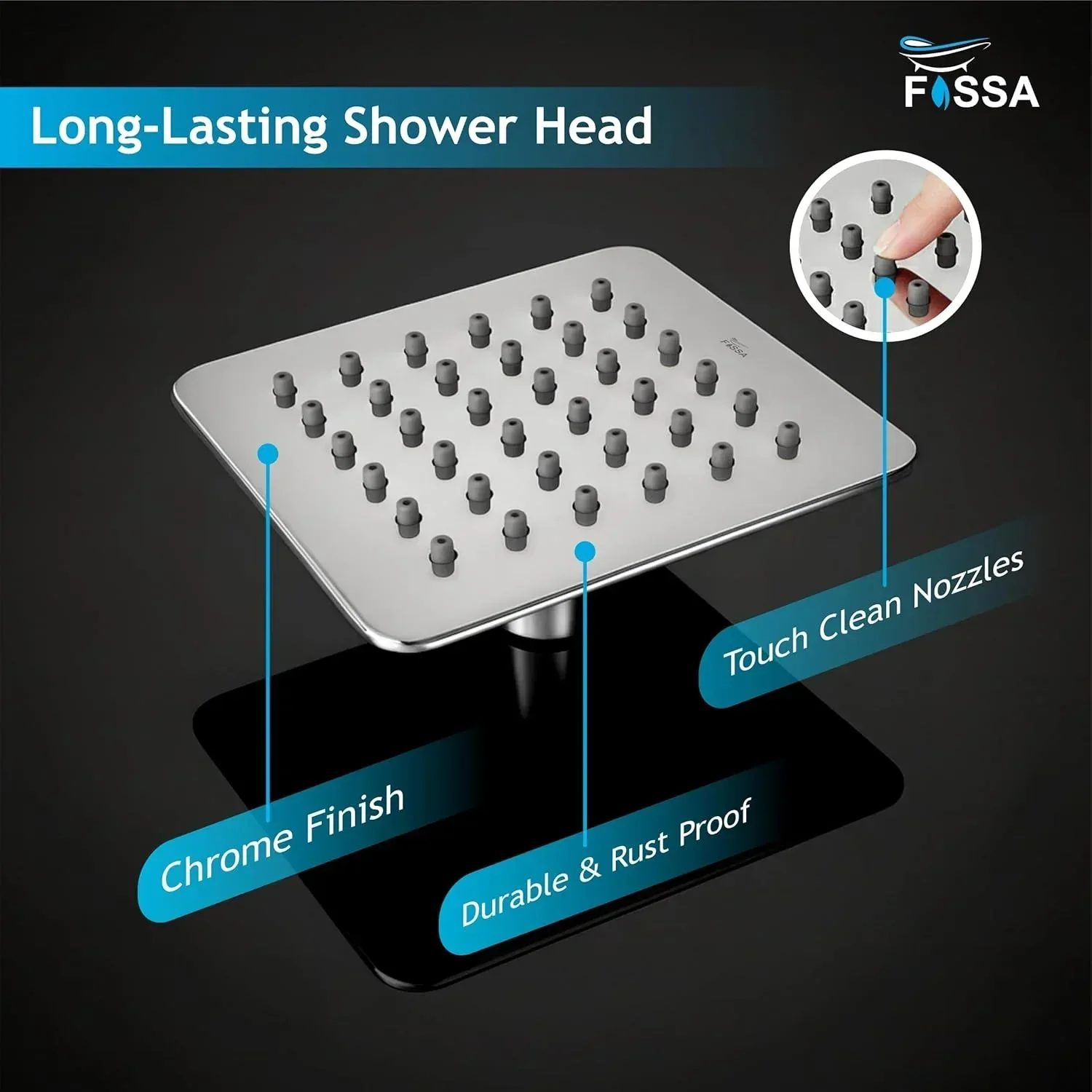 Colva (4x4 Iches) 304- Grade Stainless Steel Chrome Finish Overhead Shower With Arm (9 Inch) - Image 3
