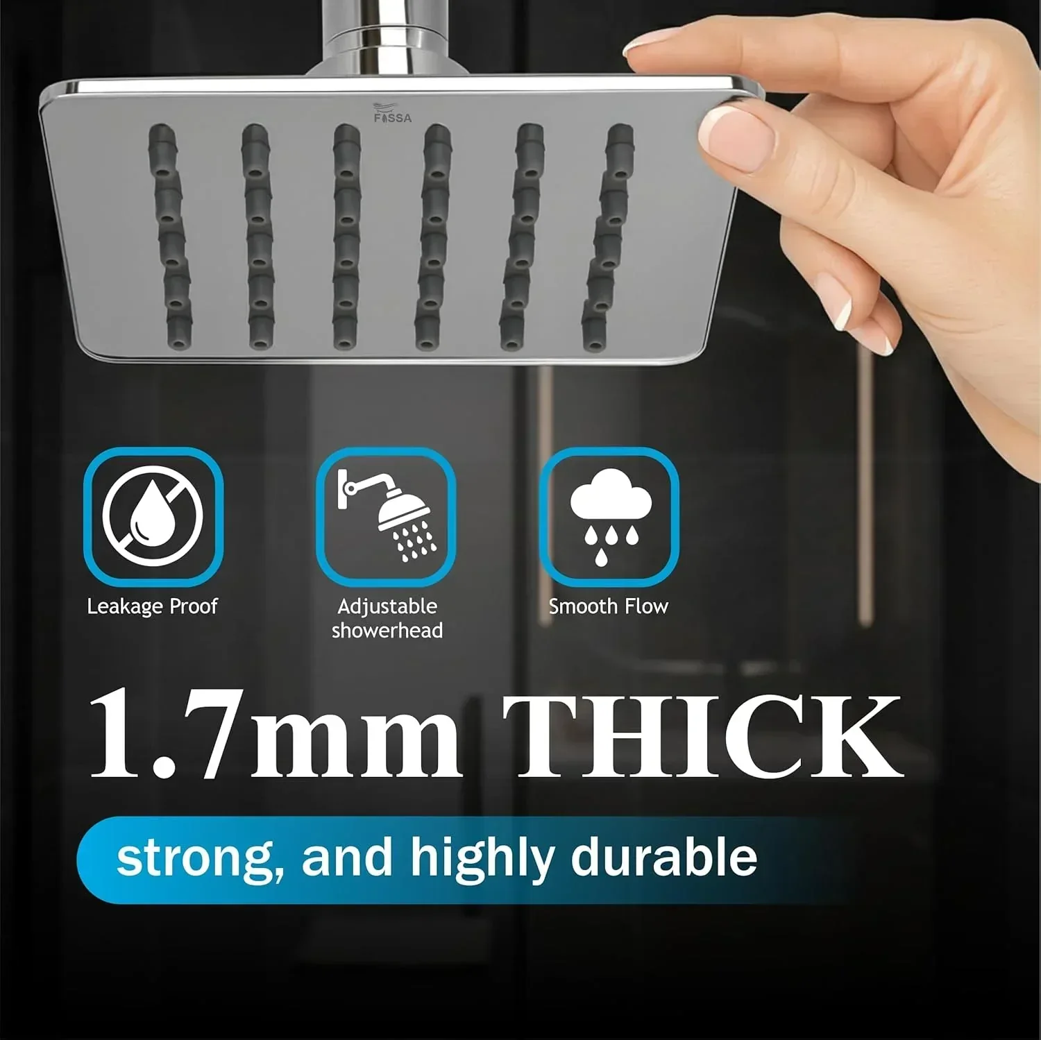 Colva (4x4 Iches) 304- Grade Stainless Steel Chrome Finish Overhead Shower With Arm (9 Inch) - Image 4