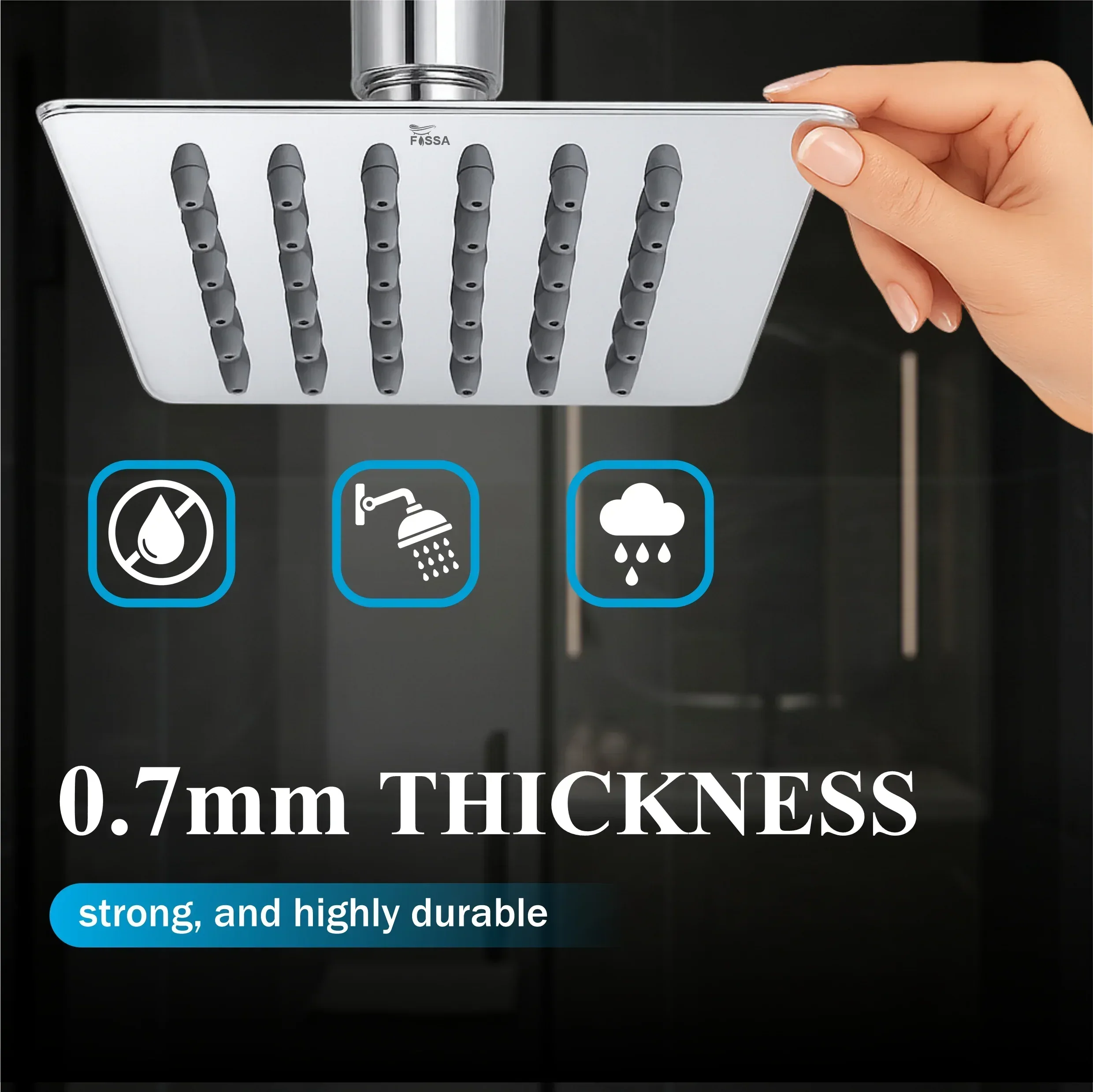 Ultra (4x4 Inches) 304- Grade Stainless Steel Chrome Finish Overhead Shower With Arm (9 Inch) - Image 4