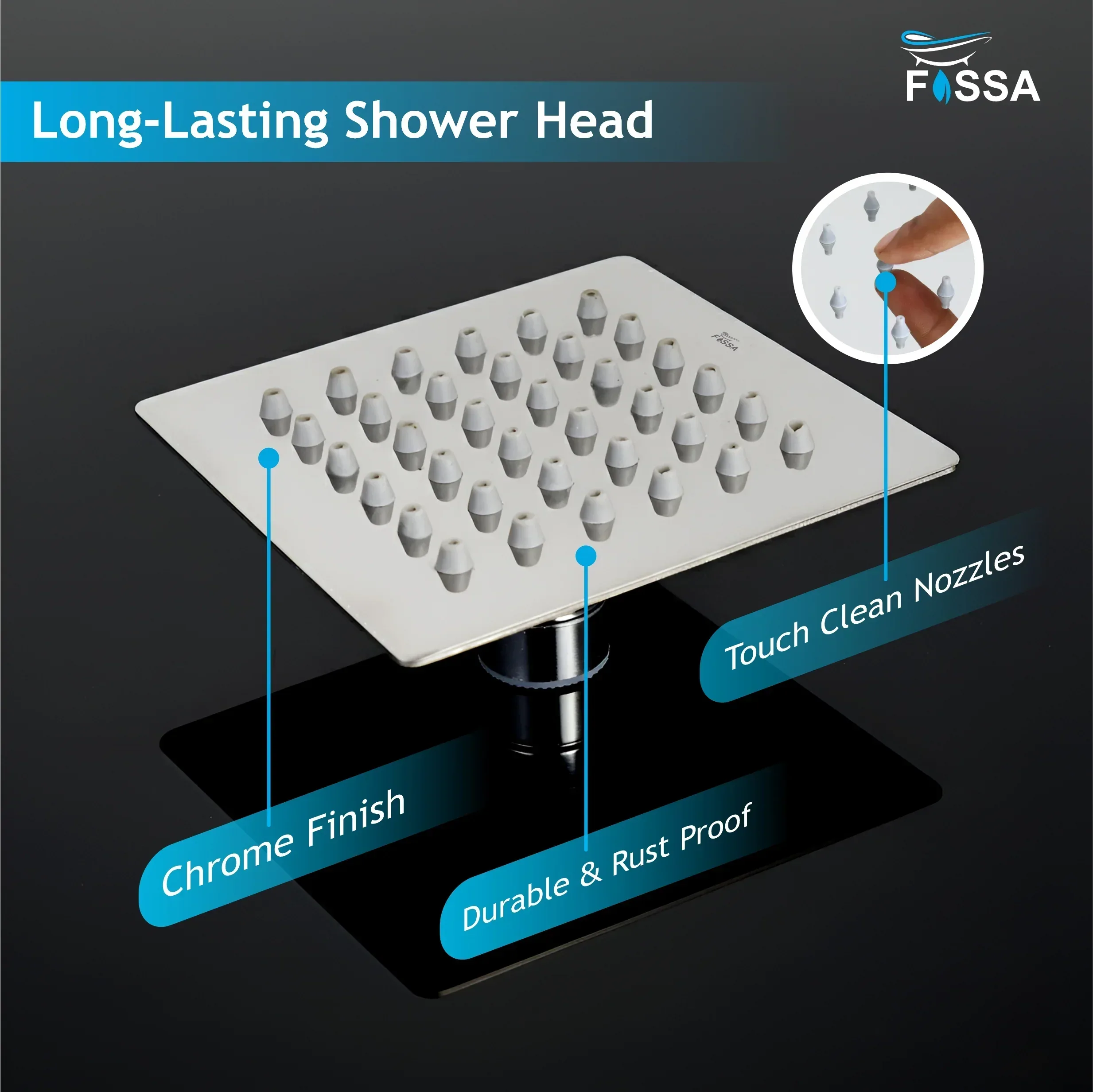 Ultra (4x4 Inches) 304- Grade Stainless Steel Chrome Finish Overhead Shower With Arm (9 Inch) - Image 6