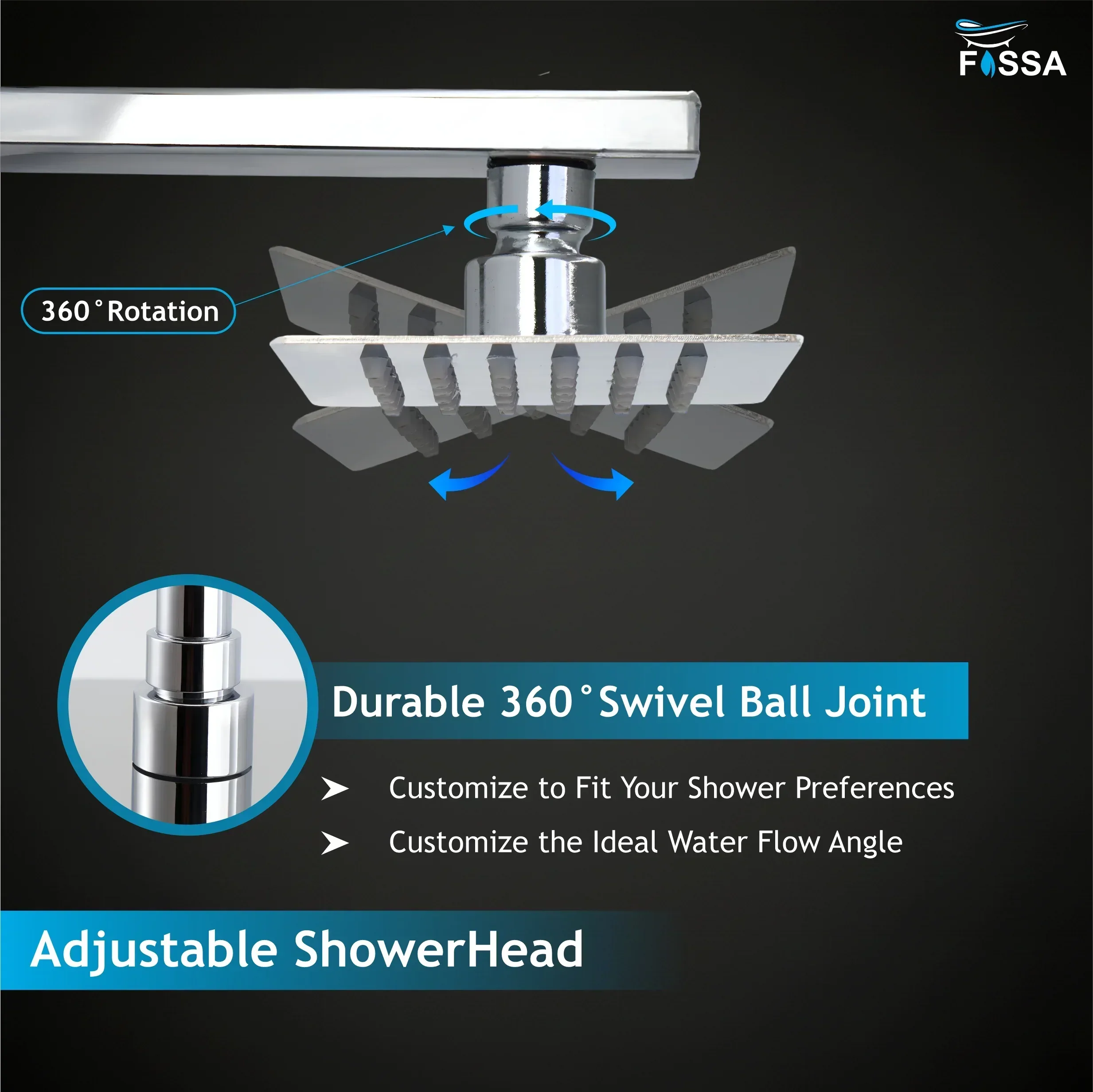 Ultra (4x4 Inches) 304- Grade Stainless Steel Chrome Finish Overhead Shower With Arm (9 Inch) - Image 7