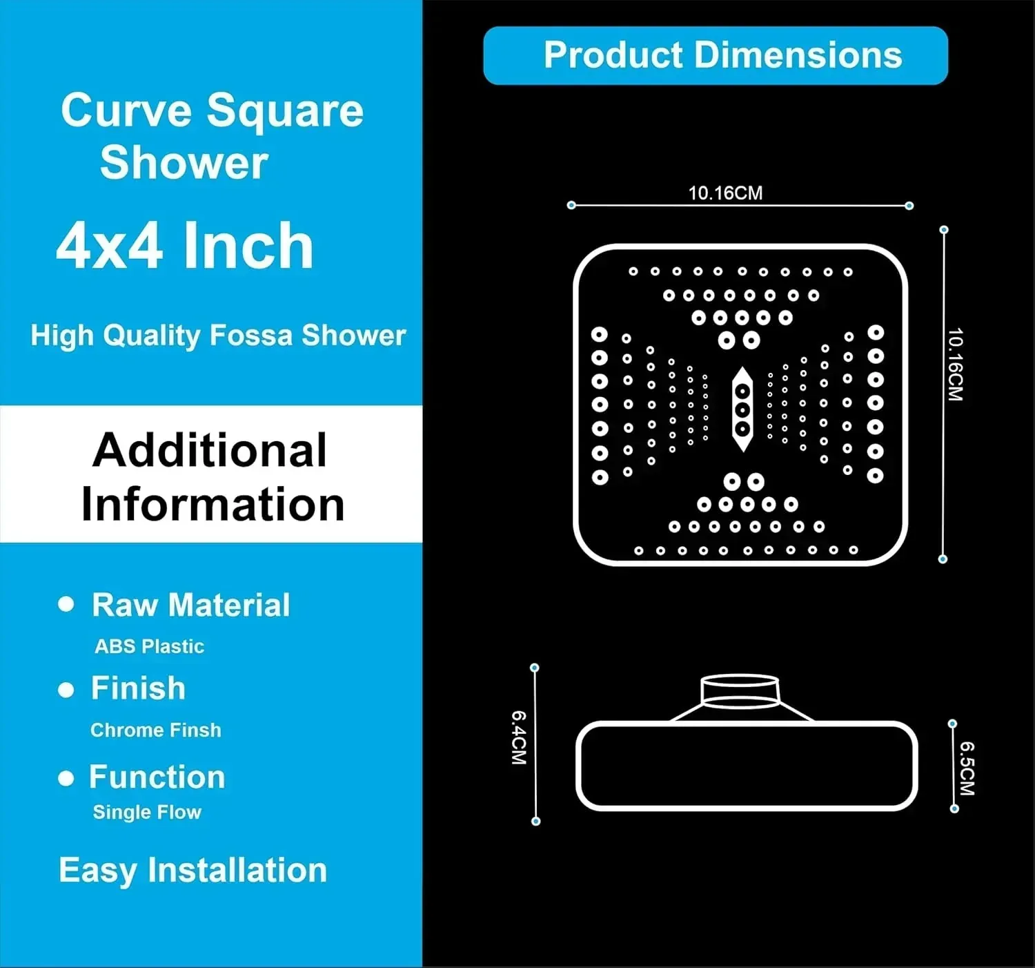 Curve (4x4 Inches) ABS Chrome Black Finish Overhead Shower With Arm (9 Inch) - Image 3