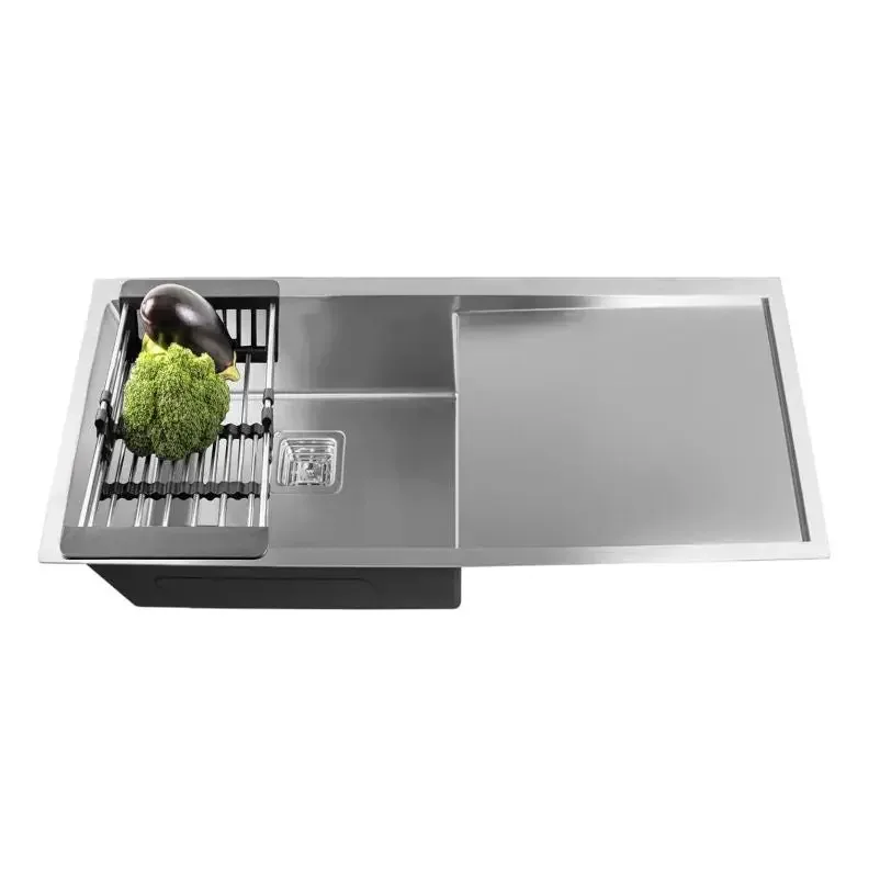 304 silver Single Bowl with Drain Board Handmade Kitchen Sink (42"x20"x10)
