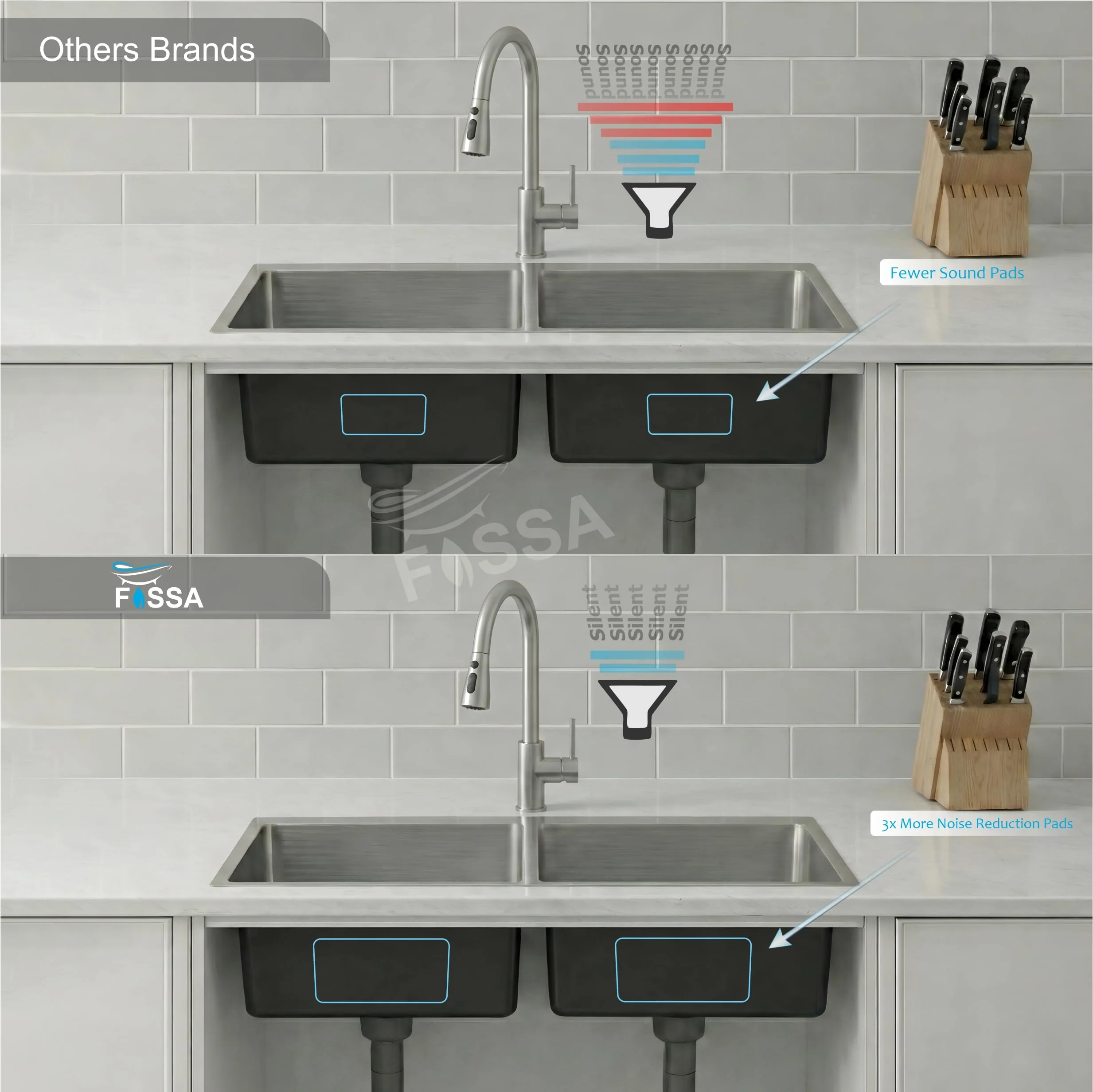 Aqua 304 Handmade (42 x 20 x 09 ) Inch SS Double bowl Bowl Square Coupling Silver Kitchen Sink - Image 4