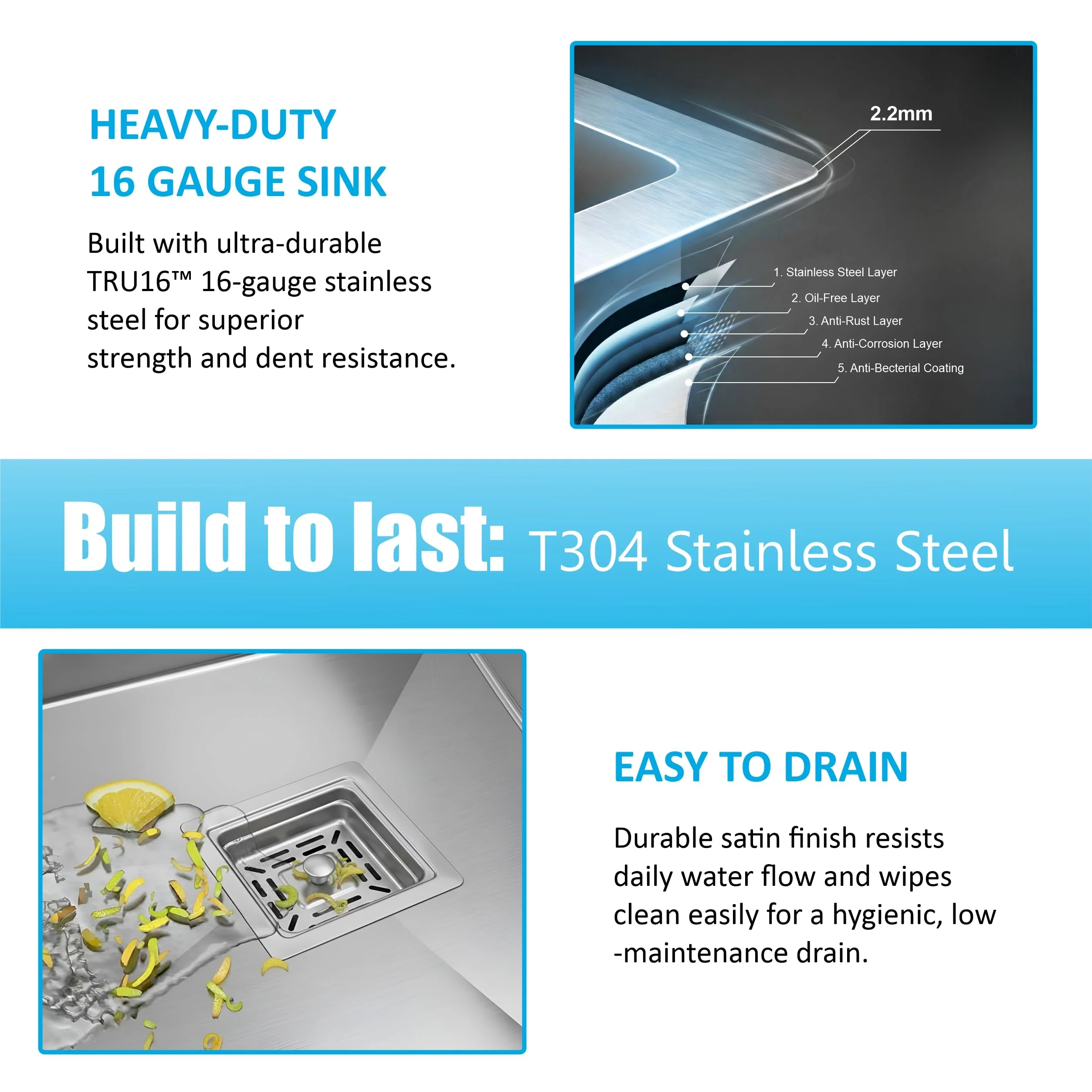 Aqua 304 Handmade (42 x 20 x 09 ) Inch SS Double bowl Bowl Square Coupling Silver Kitchen Sink - Image 6