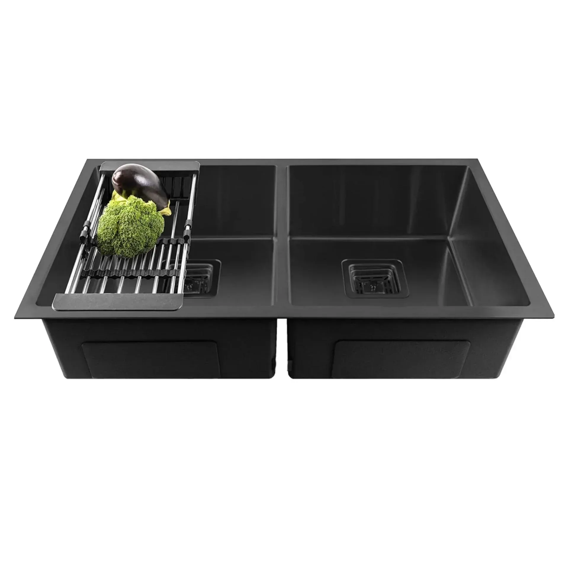 304 Honeycomb Embossed (37"x18"x10") Inch Double Bowl  Black Kitchen Sink with Nano Coating