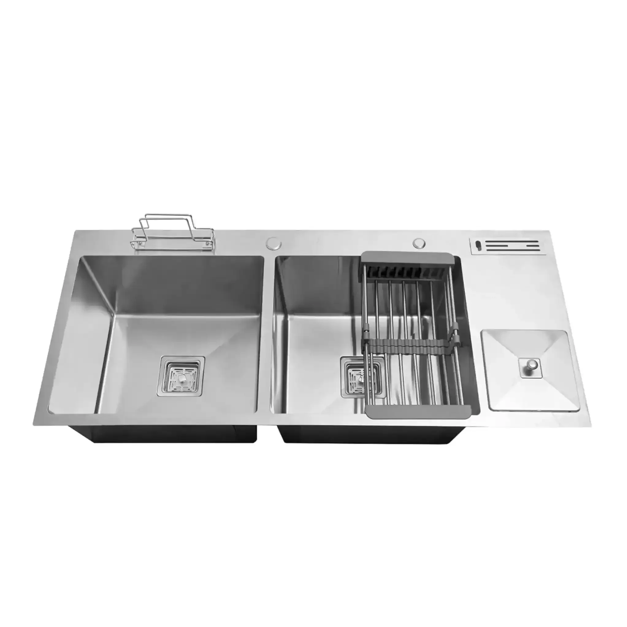 Premium 45 x 20 x 10 Inch Double Bowl Handmade Kitchen Sink with Dustbin,Silver Stainless Steel - Image 3