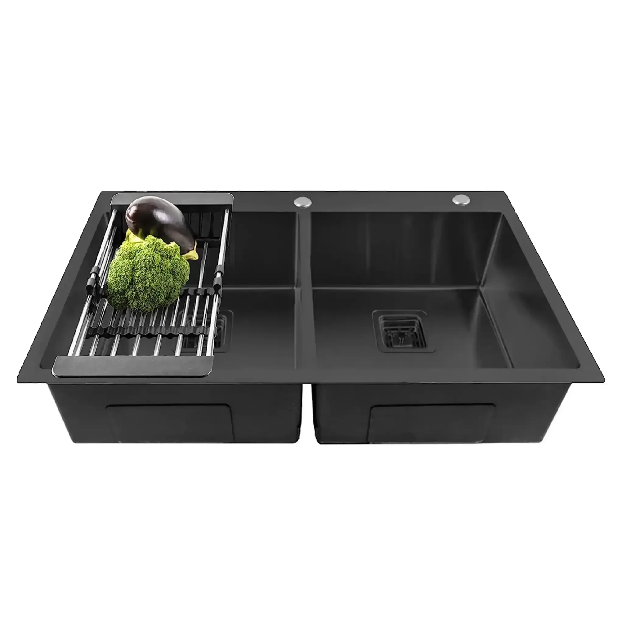 Premium Handmade (45"x20"x10) Inch Stainless Steel Double Bowl  black Kitchen Sink With Tap Hole