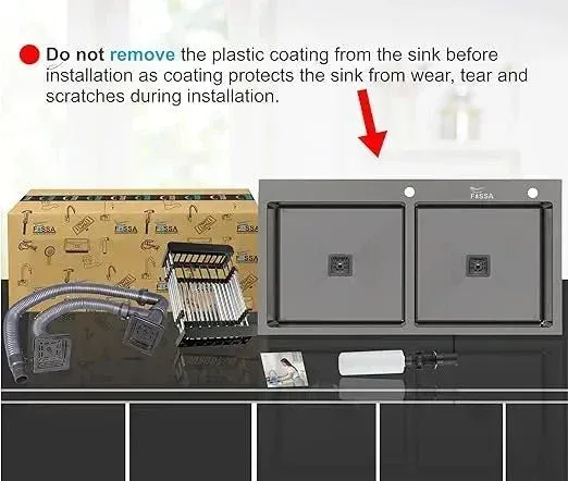 Premium Handmade (45"x20"x10) Inch Stainless Steel Double Bowl black Kitchen Sink With Tap Hole - Image 6