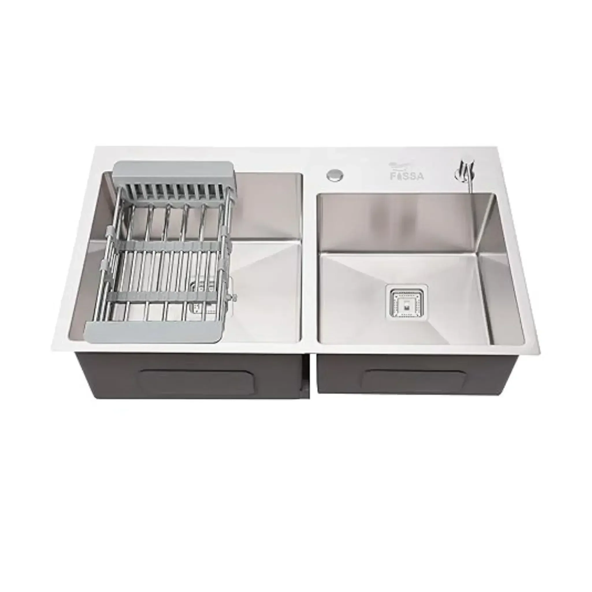 Premium Handmade (45"x20"x10) InchStainless Steel Double Bowl Silver Kitchen Sink With Tap Hole