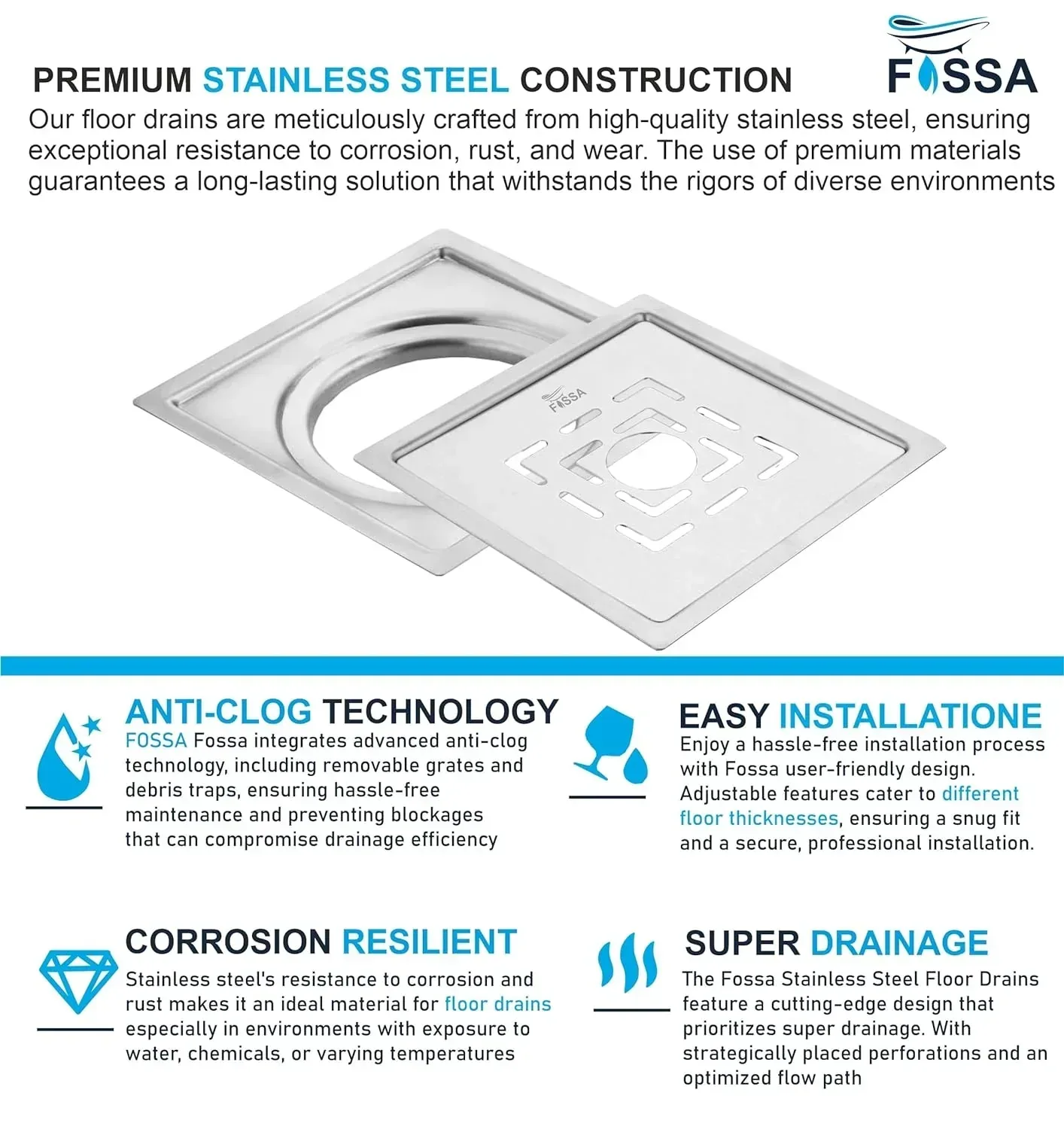 Apex Floor Drain (5 x 5 Inches) Premium Stainlees Steel With Hole - Image 3