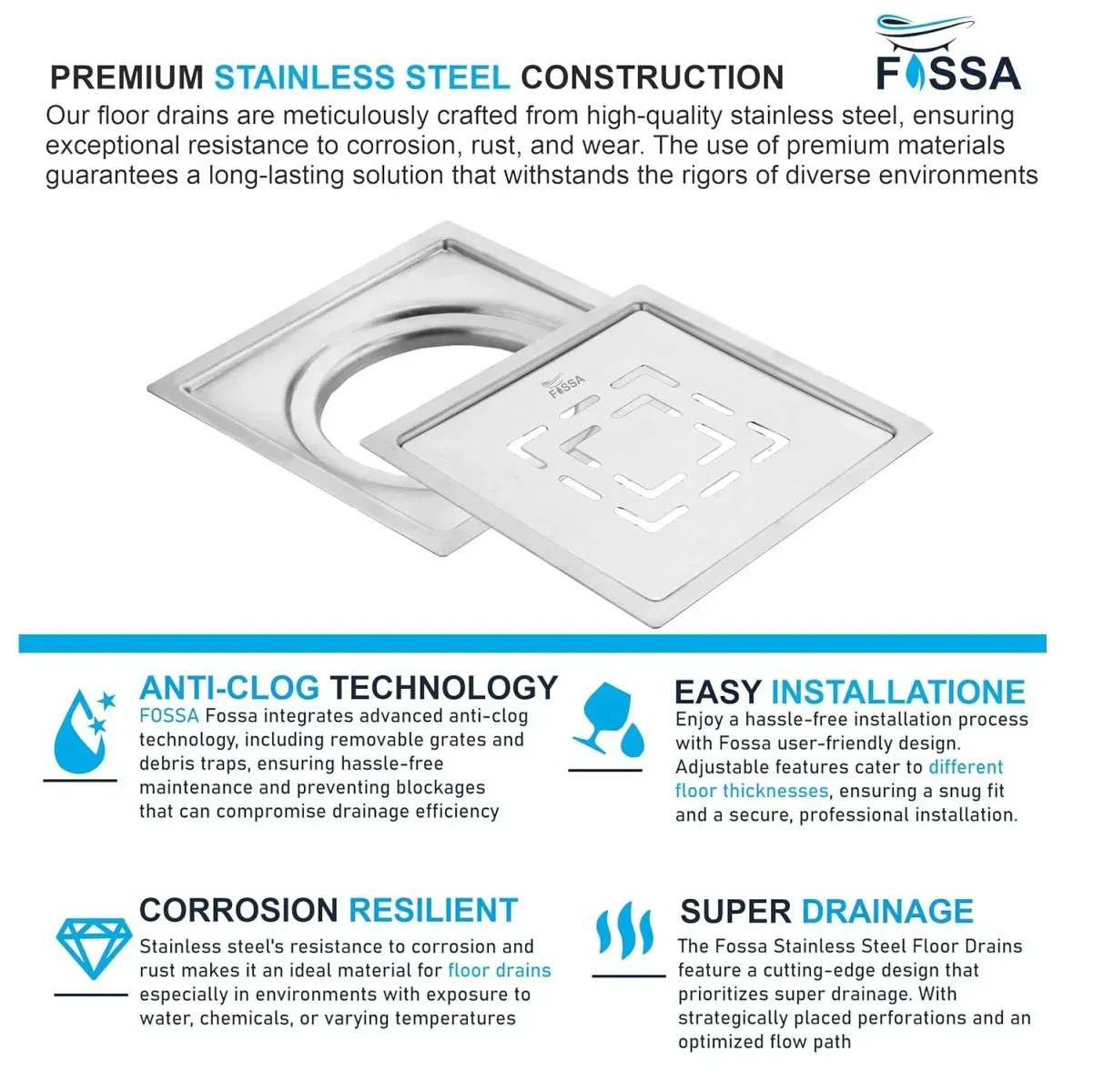 Apex Floor Drain (5 x 5 Inches) Premium Stainlees Steel - Image 4