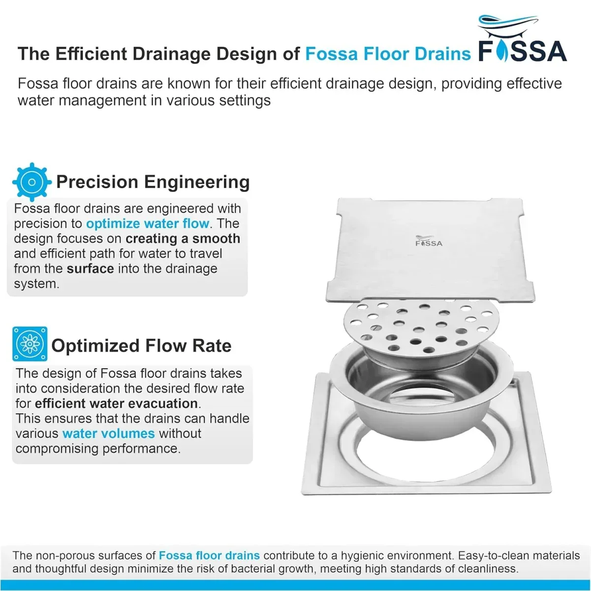 Flair Floor Drain (5 x 5 Inches) Premium Stainlees Steel - Image 3