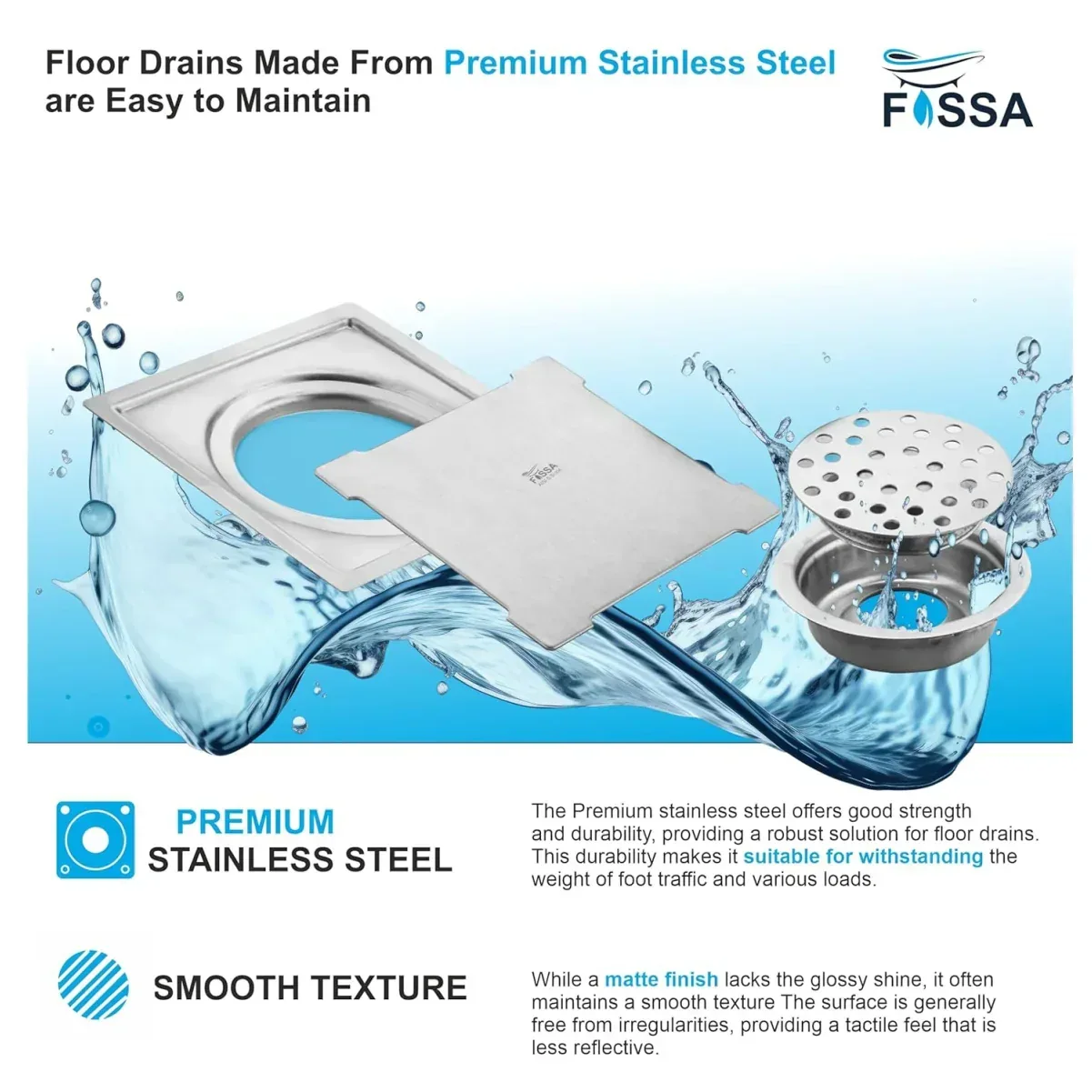 Flair Floor Drain (5 x 5 Inches) Premium Stainlees Steel - Image 4