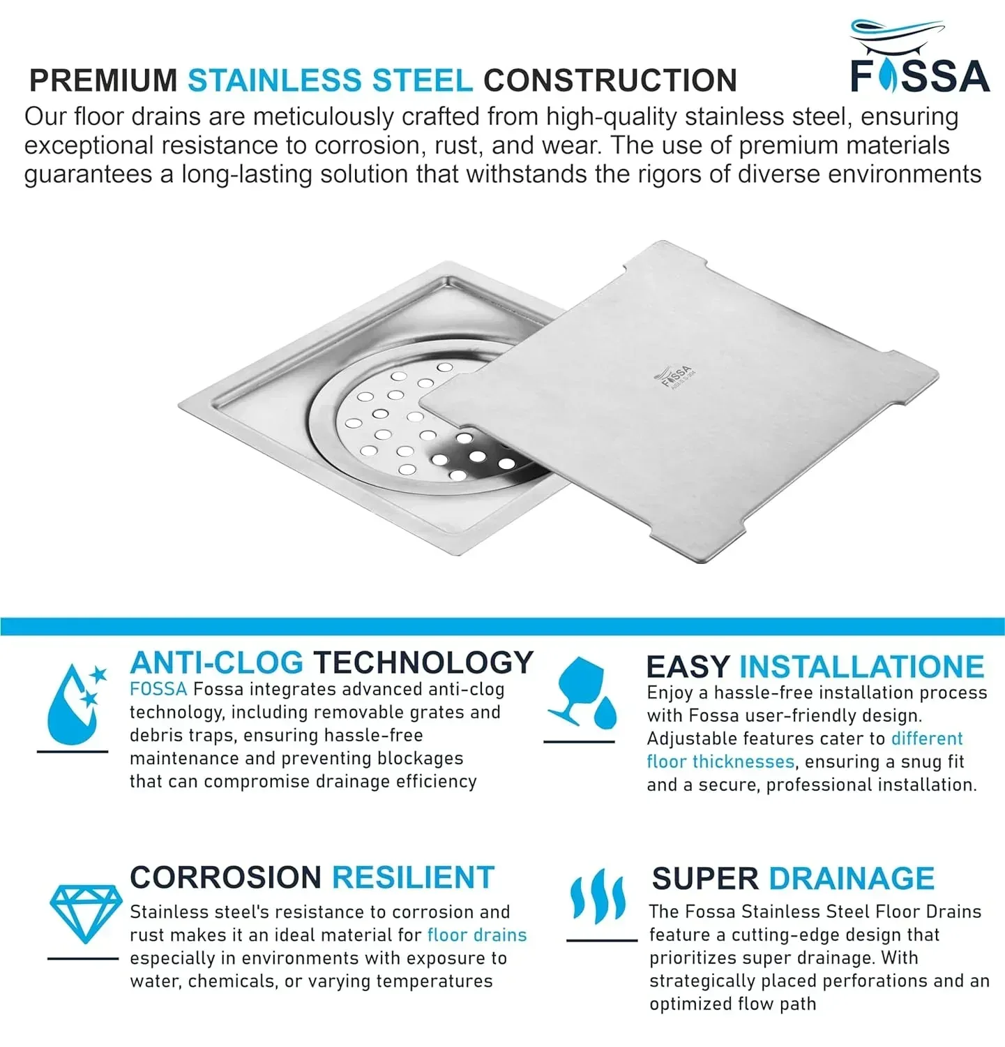 Flair Floor Drain (5 x 5 Inches) Premium Stainlees Steel - Image 5