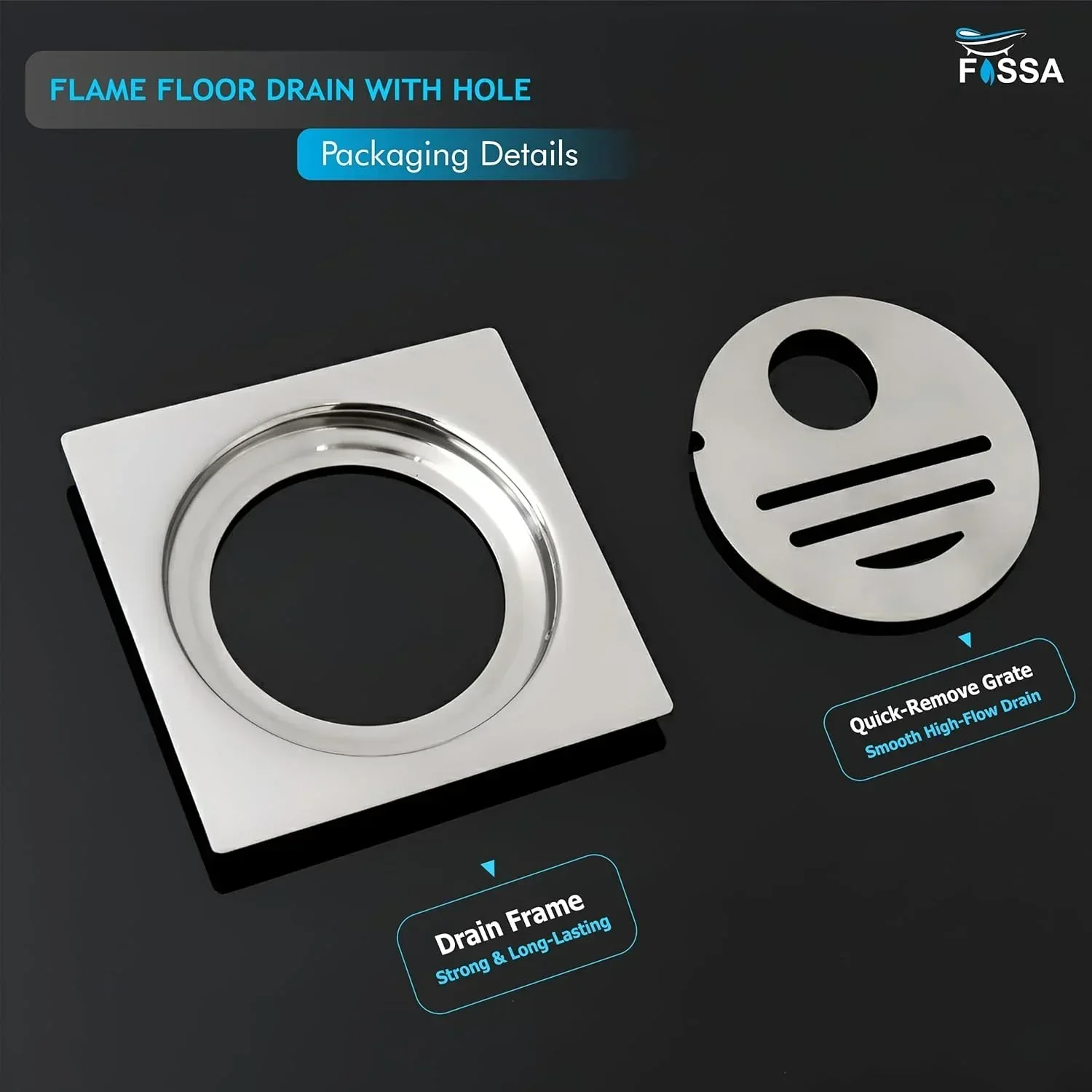 Flame Floor Drain (5 x 5 Inches) Premium Stainlees Steel With Hole - Image 5
