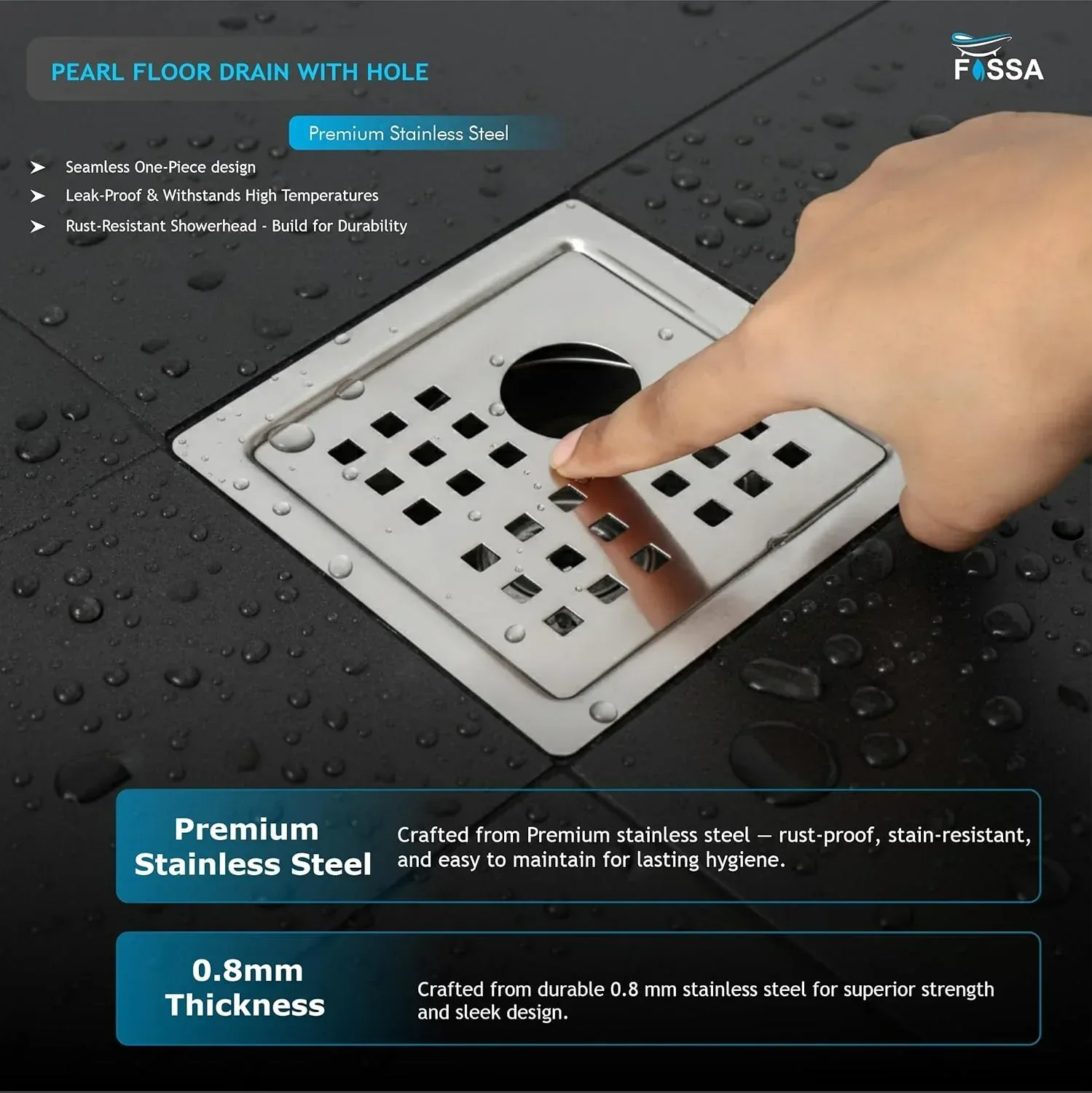 Pearl Floor Drain (5 x 5 Inches) Premium Stainlees Steel With Hole - Image 2
