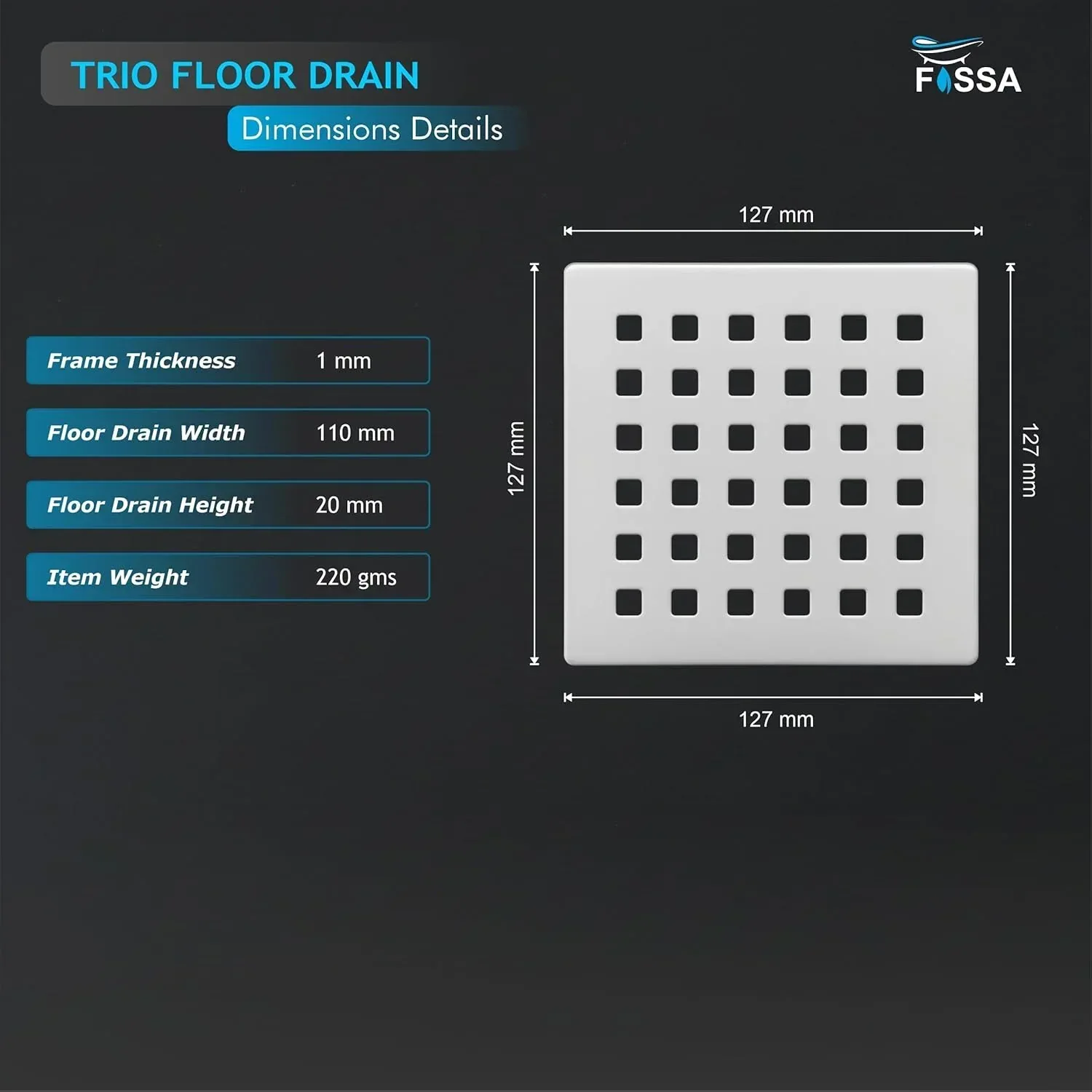 Trio Floor Drain (5 x 5 Inches) Premium Stainlees Steel - Image 2