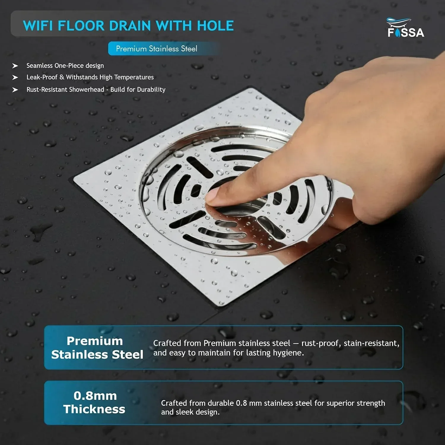Wifi Floor Drain (5 x 5 Inches) Premium Stainlees Steel With Hole - Image 4