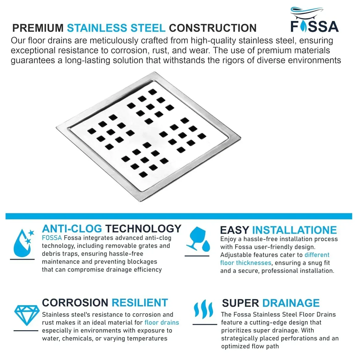 Pearl Floor Drain (5 x 5 Inches) Premium Stainlees Steel - Image 4