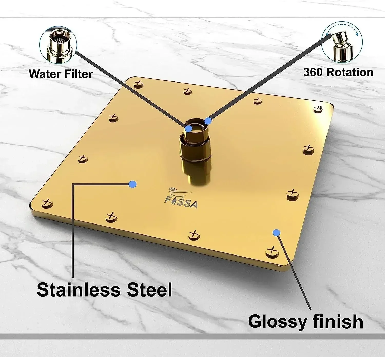 8 Inch Rainfall Overhead Shower Gold With Arm (18 Inch) - Image 4