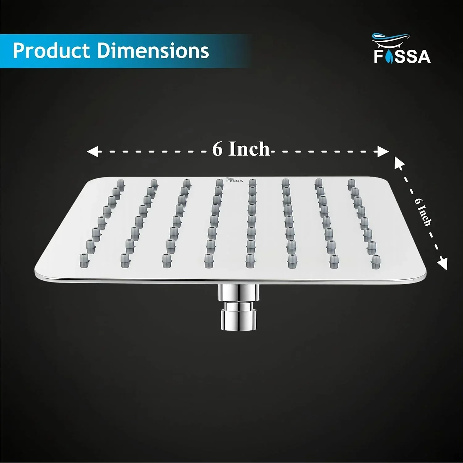 Colva (6x6 Inches) 304- Grade Stainless Steel Chrome Finish Overhead Shower With Arm (12 Inch) - Image 2